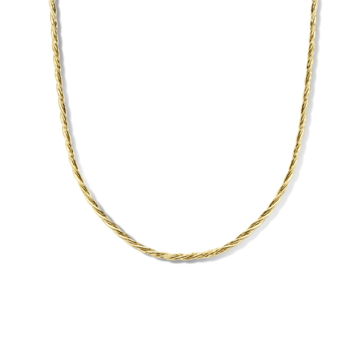 Geelgoud op 925 zilveren slang collier met een schakelbreedte van 2mm. Het collier heeft een draaglengte van 40cm met een extensie van 4cm. Geen garantie op de plating.