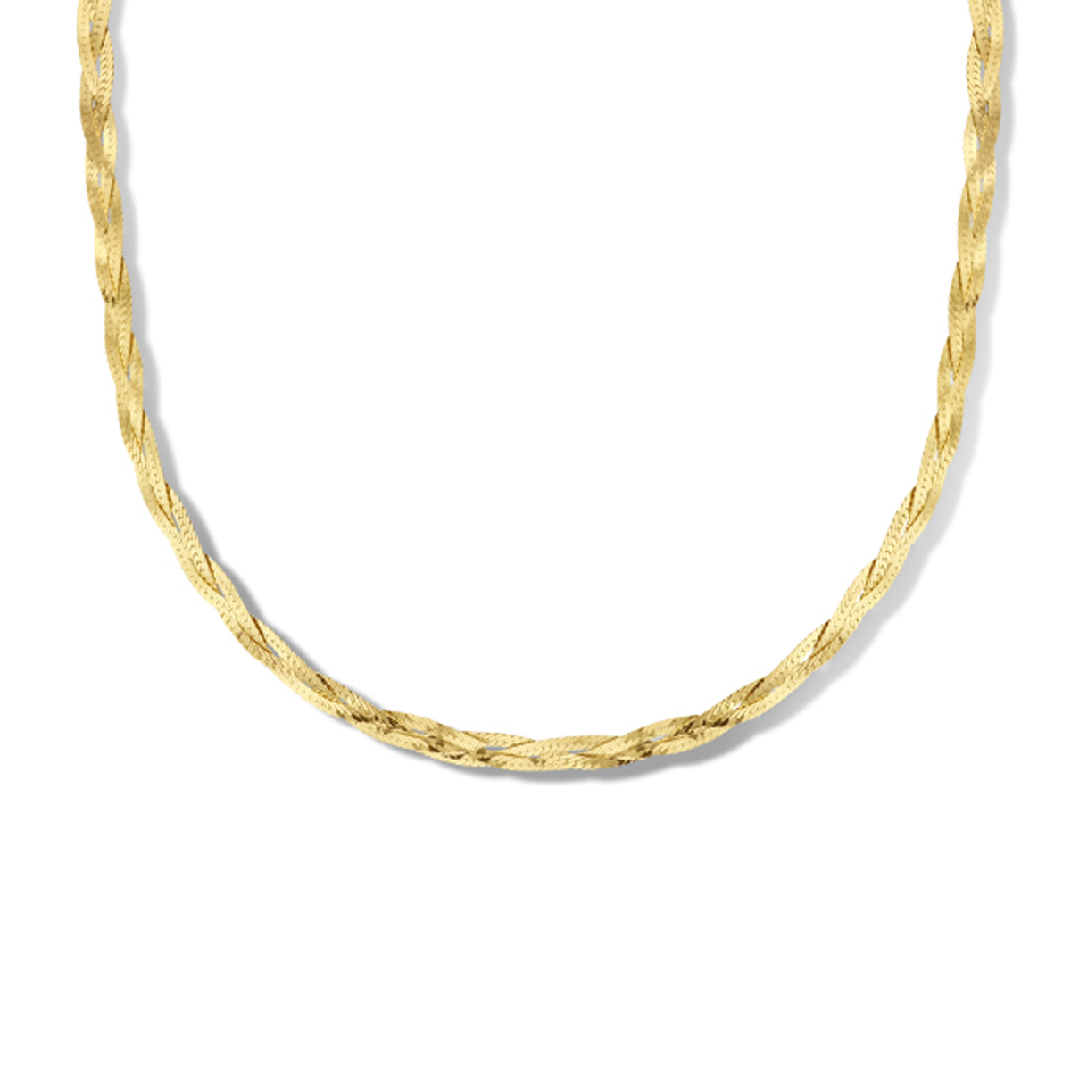 Geelgoud op 925 zilveren collier. Het collier heeft een draaglengte van 40cm met een 4cm extensie. De schakelbreedte is 3.0mm. Geen garantie op de plating.