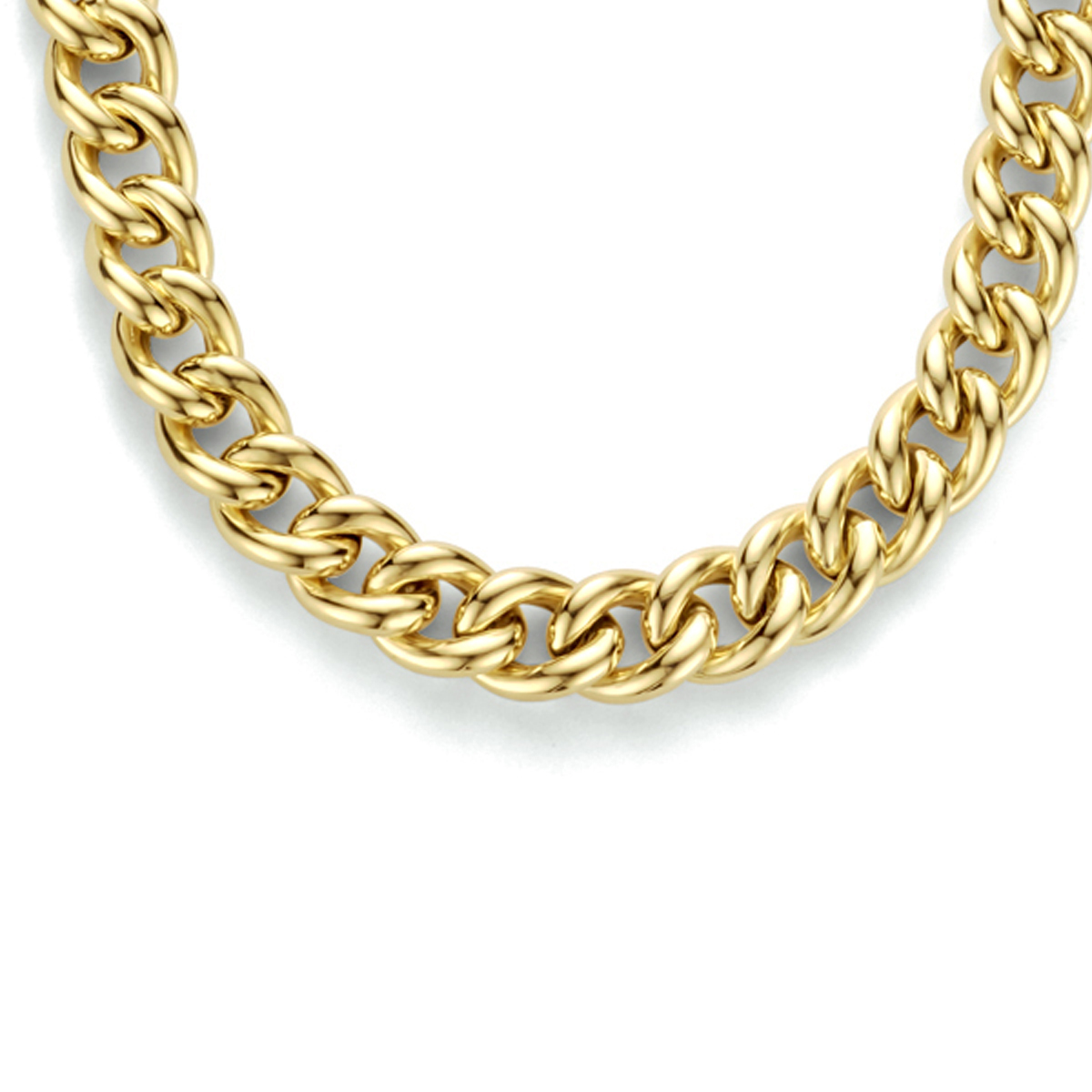 Geelgoud op 925 zilveren collier met een schakelbreedte van 5.8mm. Het collier heeft een draaglengte van 46cm. Geen garantie op plating.