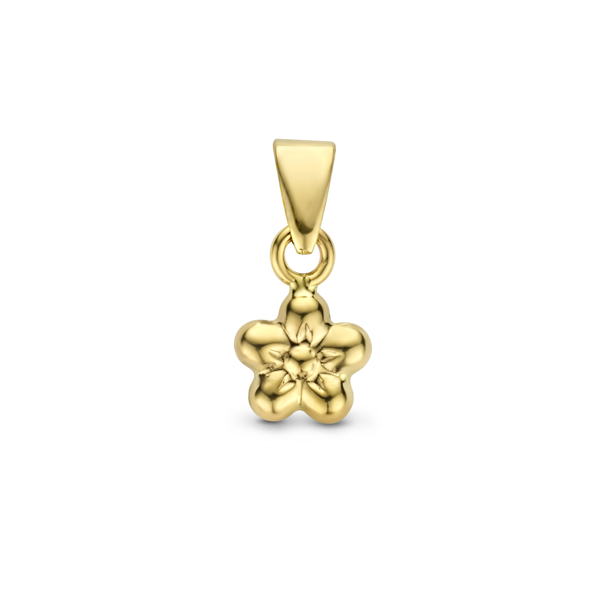 14k Geelgouden hanger in de vorm van een bloem. Tip: Leuk om kado te geven! Zie je ze al stralen?