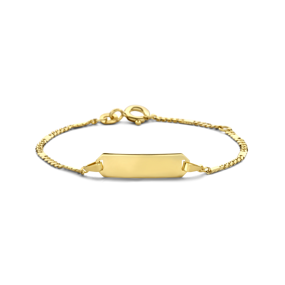 14k Geelgouden graveerarmband met een schakelbreedte van 1.8mm. De graveerplaat heeft afmeting 20x5.5x0.5mm