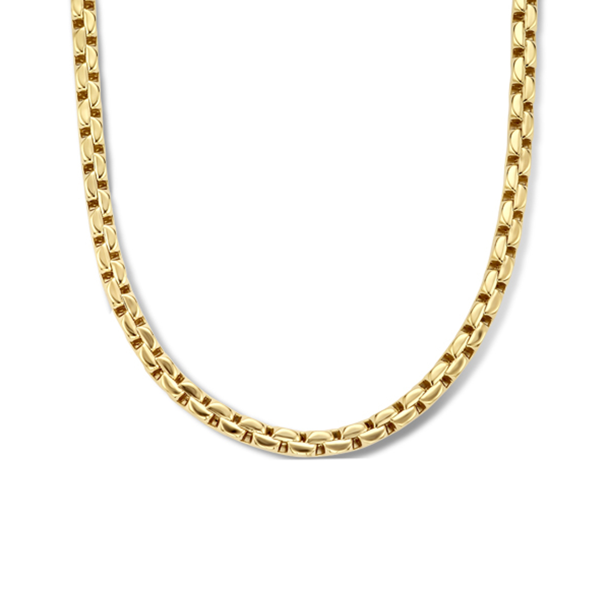 14k Geelgouden collier met een schakelbreedte van 6mm. Het collier heeft draaglengte van 45cm. Uitgevoerd met een karabijn sluiting.
