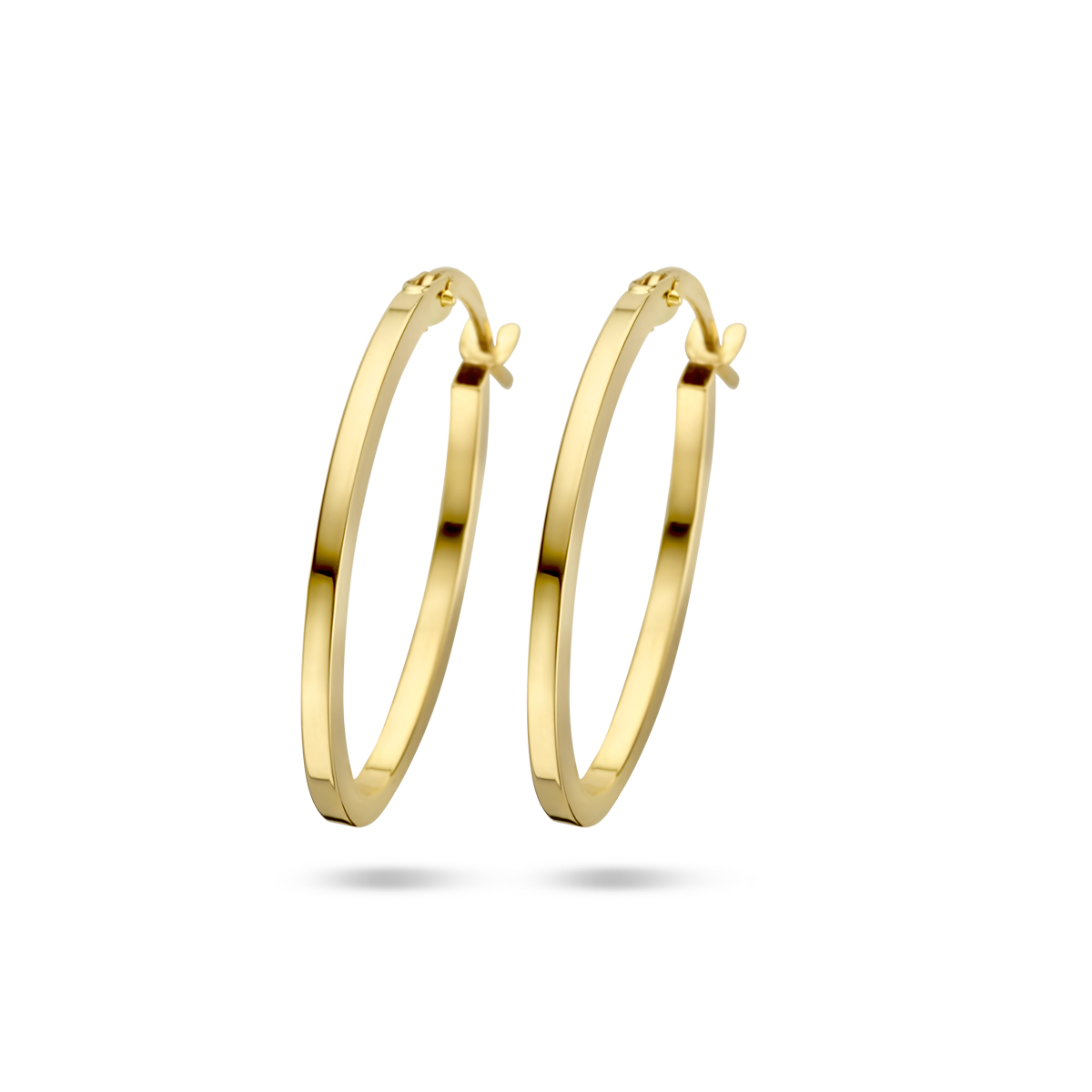 14k Geelgouden oorringen met een dikte van 1.5mm.
