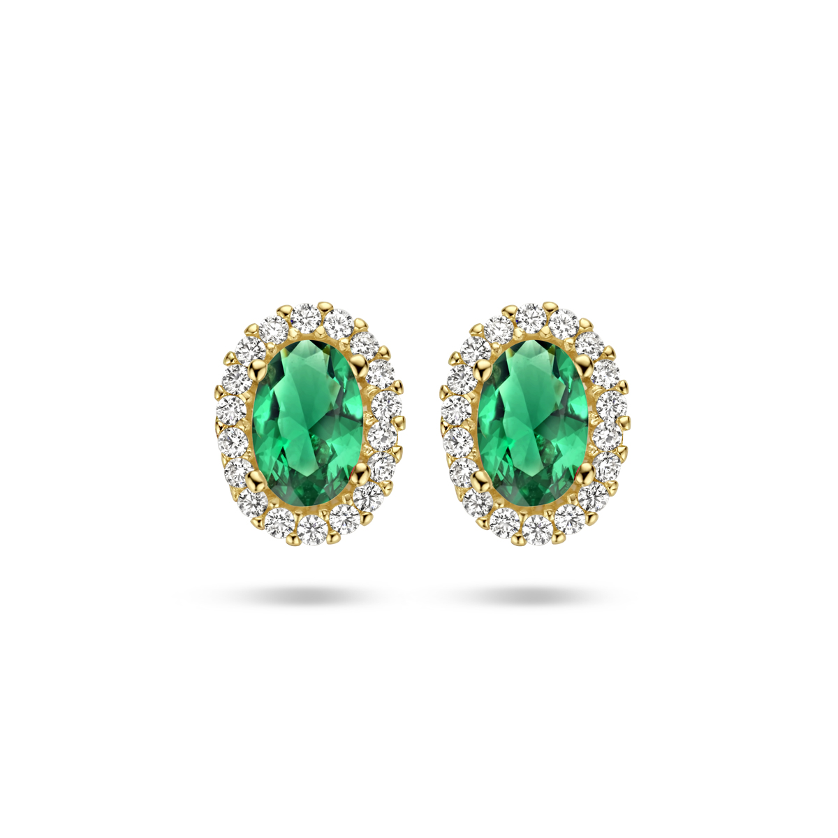 14k Geelgouden oorknoppen uitgevoerd met schitterende groene ziroknia. De oorknoppen hebben een afmeting van maat 8.5x7mm.