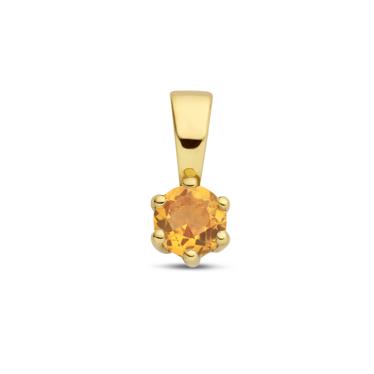 14k Geelgouden geboortesteen hanger uitgevoerd met een schitterende citrien. De hanger heeft een afmeting van 9.5x4.2mm.