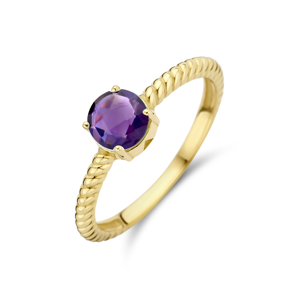 14k Geelgouden ring uitgevoerd met een amethyst. De amethyst steen heeft een steengewicht van 0.805ct.