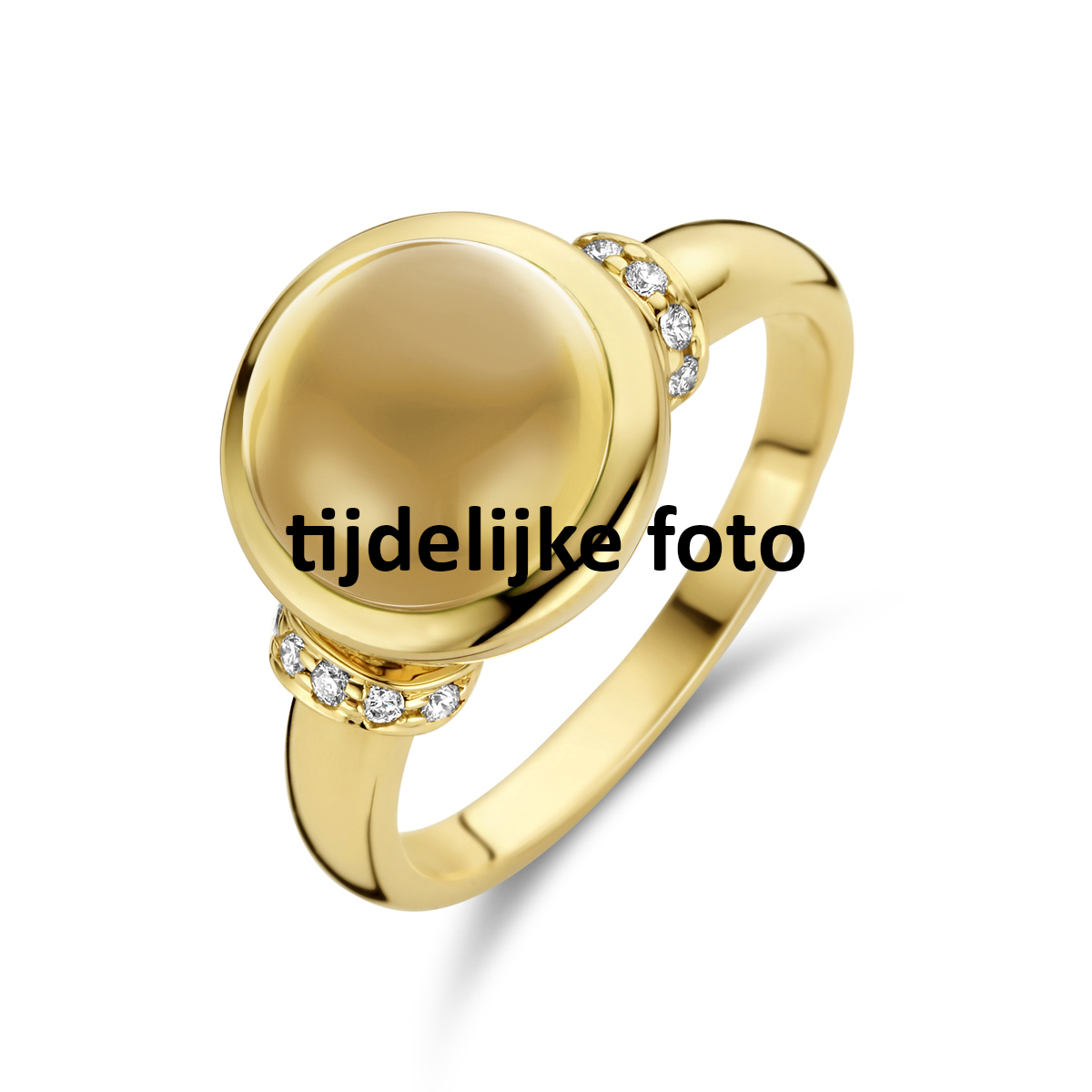 14k Geelgouden ring uitgevoerd met een citrien en diamanten. De citrien heeft een steengewicht van 2.84ct.