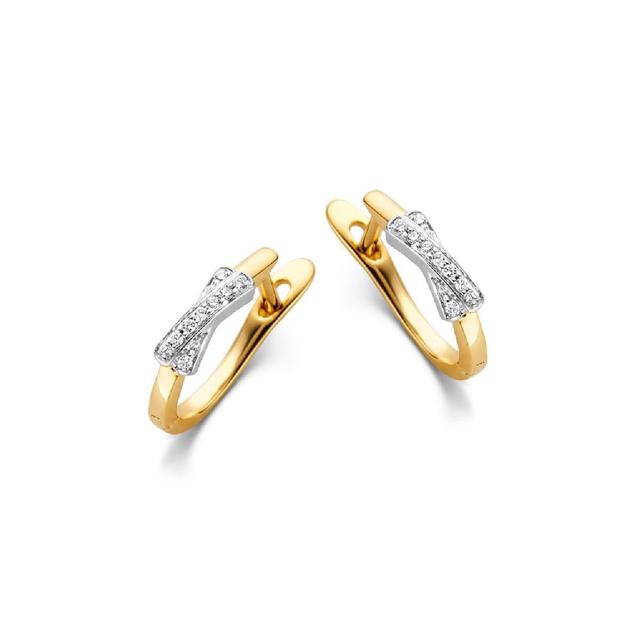 Bicolor gouden oorringen met een x-je van diamant.�
