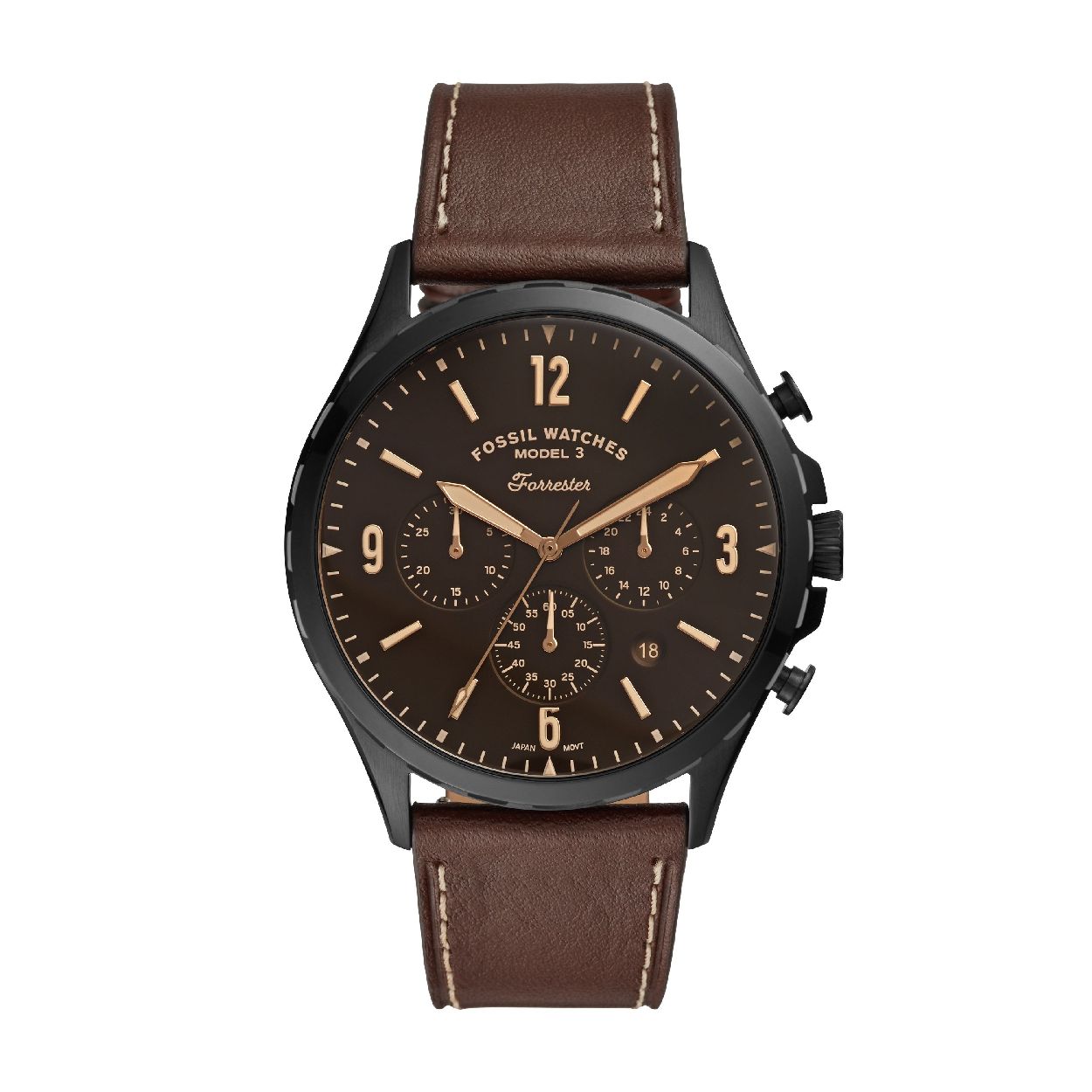 Dit herenhorloge is van het merk Fossil. Het is een chrono horloge met een band gemaakt van leer. De diameter van de kast is 46 mm.
De verdere specificaties van het horloge zijn als volgt:
Bandbreedte (mm): 24
Kastmateriaal: edelstaal
Techniek: quartz