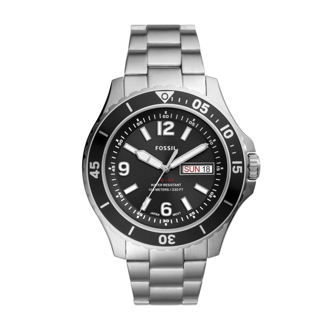 Fossil herenuurwerk FS5687
Sportief uurwerk uit de collectie FB-02
Stalen kast en band, zwarte wijzerplaat
Dag en datum aanduiding
Waterdichtheid: 10 ATM