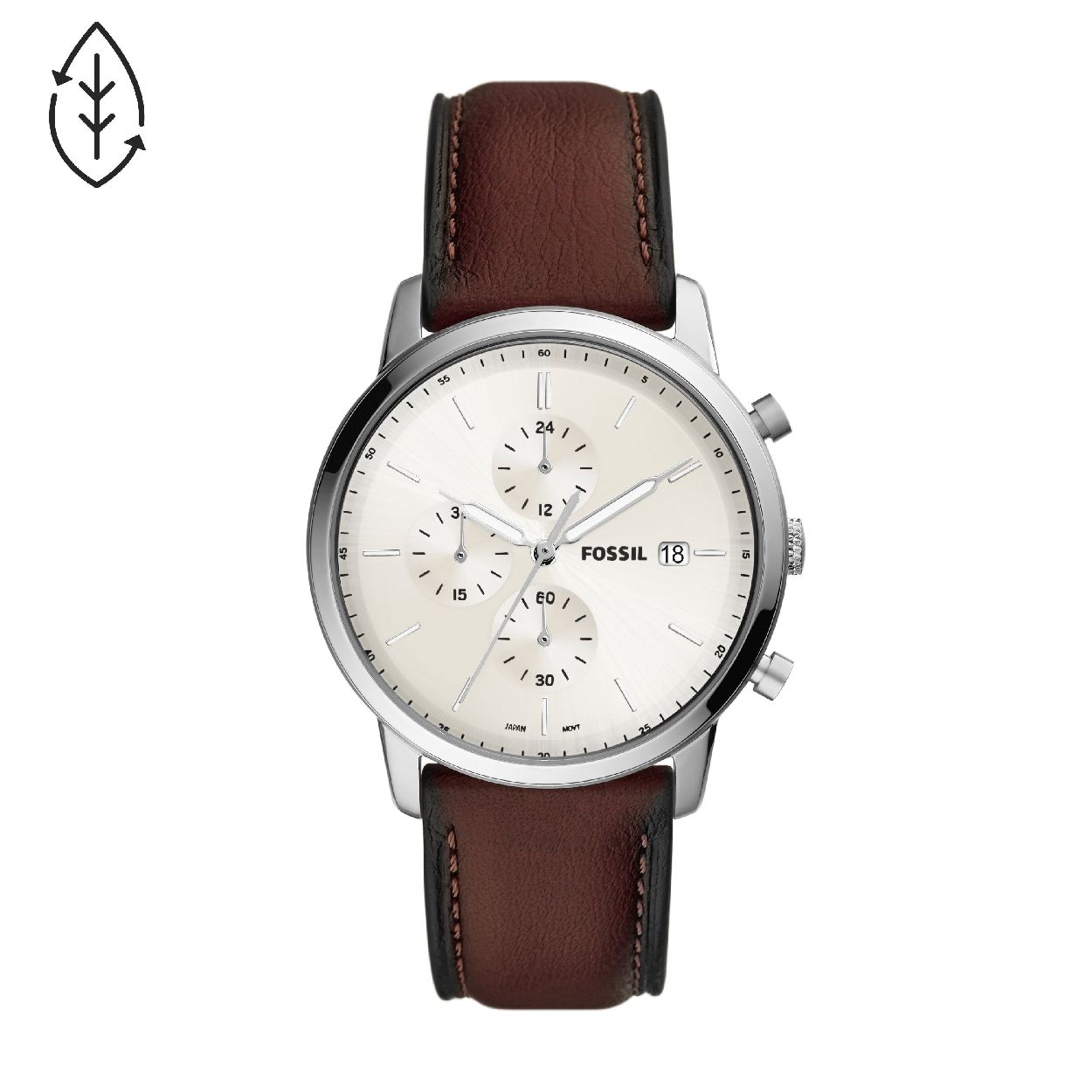 Dit herenhorloge is van het merk Fossil. Het is een chrono horloge met een band gemaakt van leer. De diameter van de kast is 42 mm.
De verdere specificaties van het horloge zijn als volgt:
Bandbreedte (mm): 22
Kastmateriaal: edelstaal
Techniek: quartz