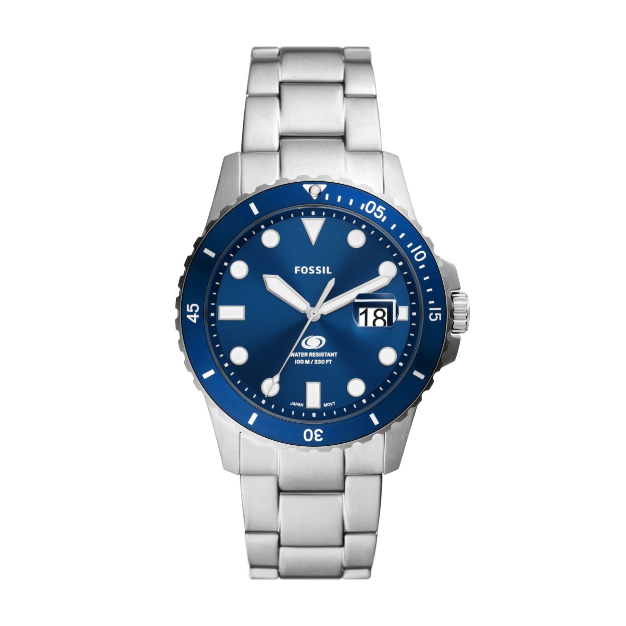 Fossil Quartz heren pols horloge staal met stalen band uit de collectie Fossil Blue.