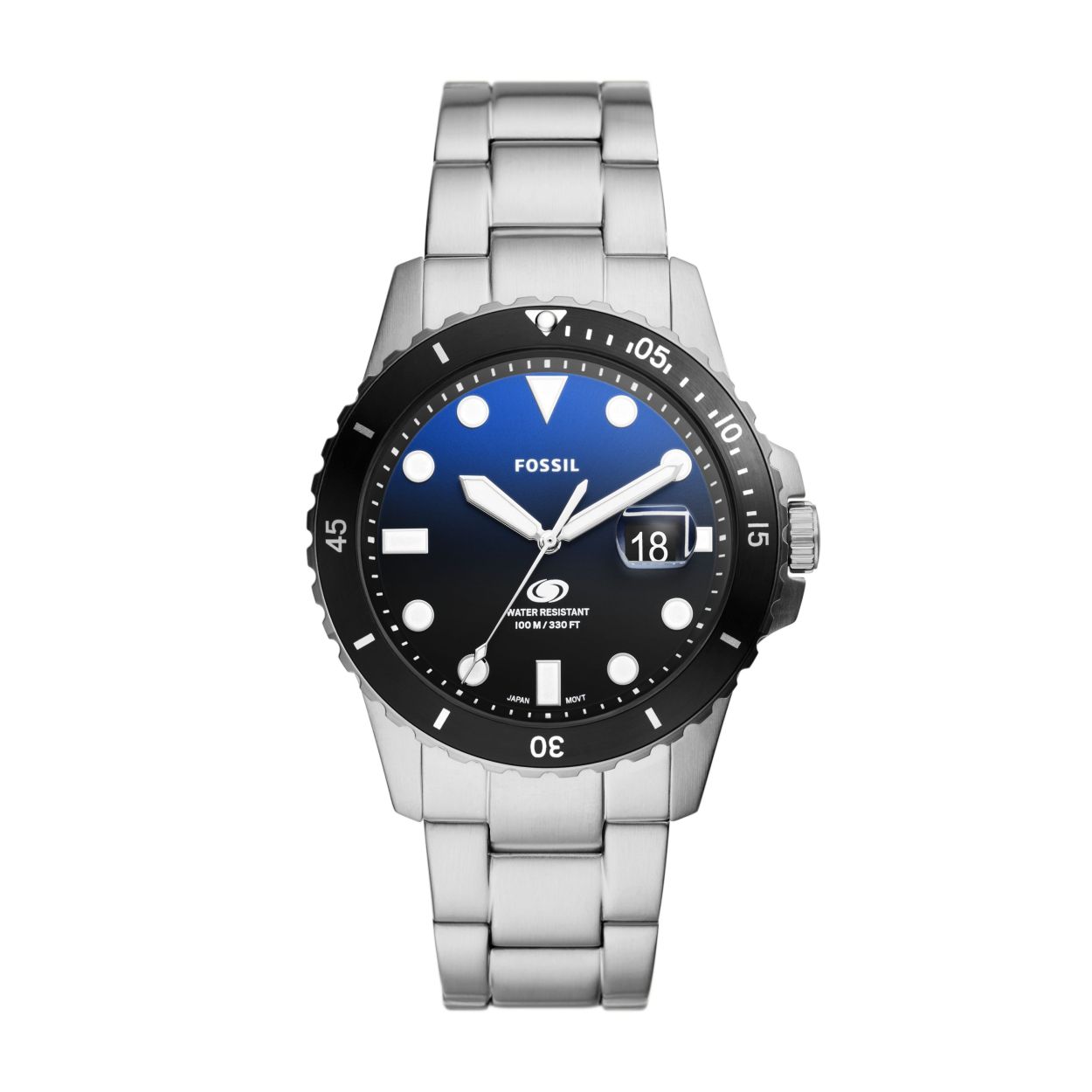Doelbewuste ontwerpdetails definiëren onze aloude horlogecollectie, Fossil Blue Dive. Dit roestvrijstalen uurwerk in duikstijl is vakkundig gemaakt met een roestvrijstalen mesh armband met 3 schakels, geometrische uuraanduidingen en een unidirectionele roterende bovenring. Getest op 10 bar waterbestendigheid. *Niet ISO-gecertificeerd.