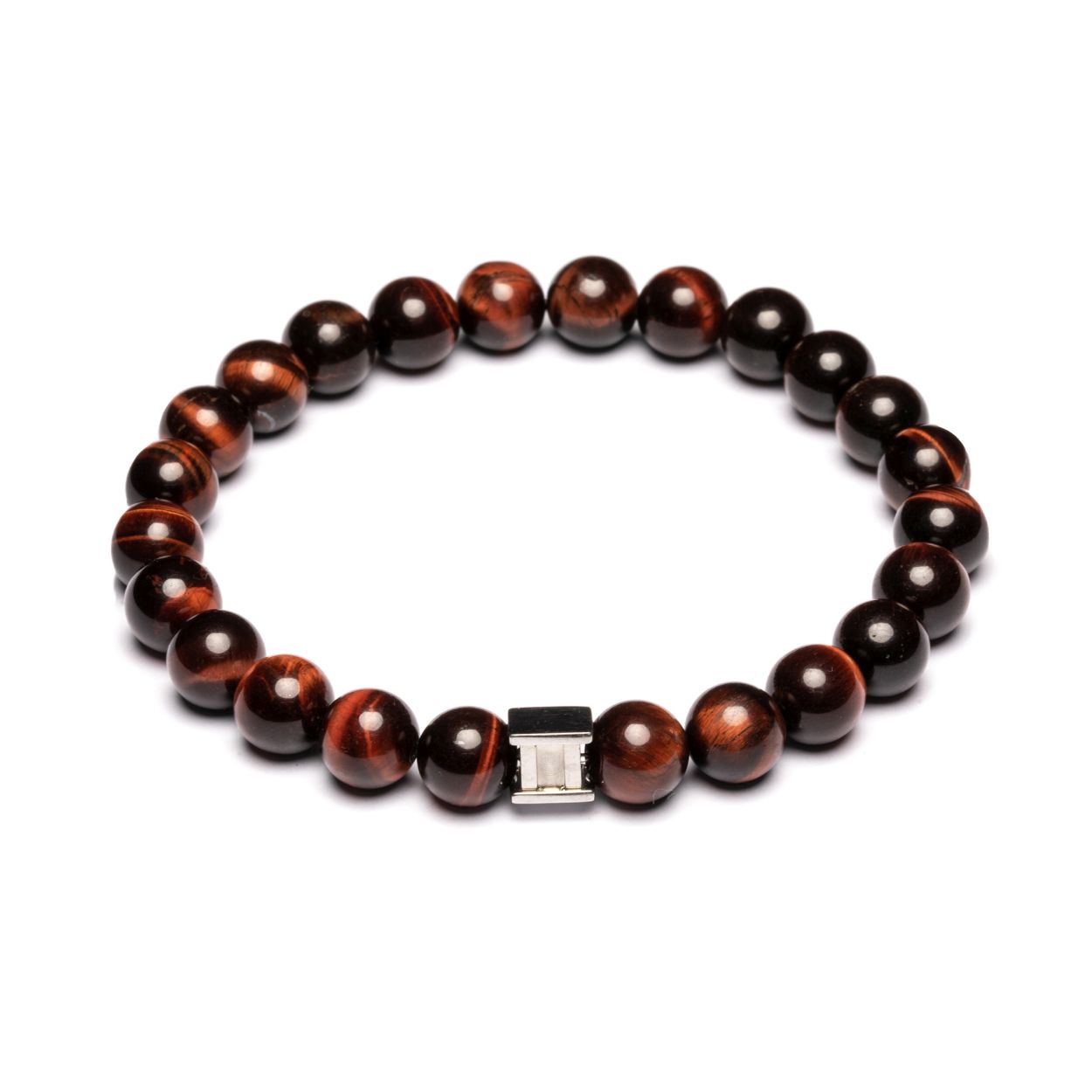 Dit is een Gemini Gem Bordeaux S mannenarmband. Deze heeft een tiger eye steen.