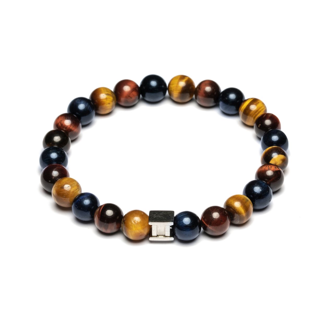 Dit is een Gemini Gem 3Colours L mannenarmband. Deze heeft een tiger eye steen.