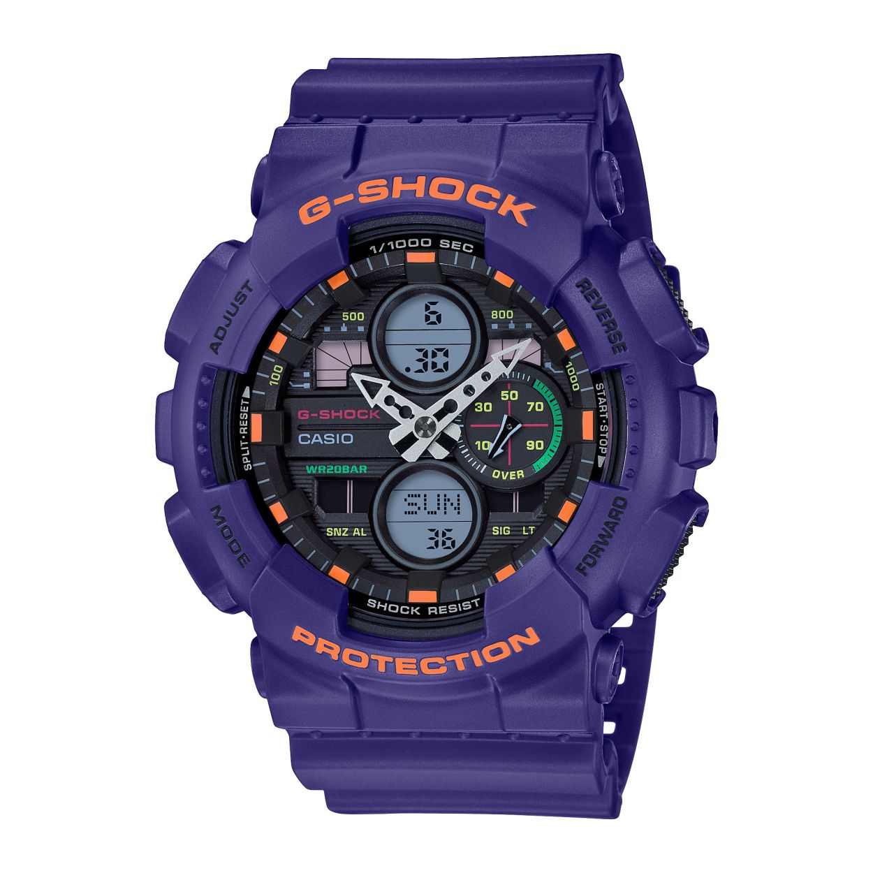 Dit horloge van Casio komt uit de collectie: G-SHOCK Classic. Dit horloge heeft de volgende functies: Auto LED-lampje, 5 alarmen per dag, Automatische kalender, 12/24-uurs tijdweergave, Snelheidsweergave, Schokbestendig, Stopwatchfunctie (1/1000 - 100 uur), Snoozefunctie, Snoozefunctie, Wereldtijden