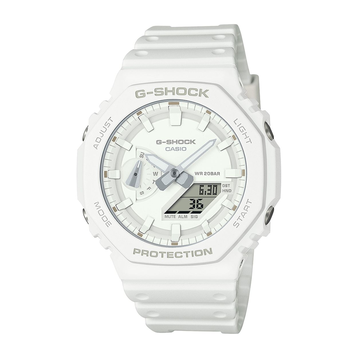 Welkom bij de Ton-sur-ton G-SHOCK – horloges gewijd aan een monochrome esthetiek, tot in de kleinste details.
De GA-2100 kleedt zijn iconische vorm in een 'ton-sur-ton' stijl en is verkrijgbaar in drie populaire kleuren – turquoise, wit en geel. De behuizing, rand, band en zelfs de afzonderlijke onderdelen van de wijzerplaat zijn afgewerkt in subtiel variërende tinten van dezelfde kleur voor een monochrome look met verrassende diepte en dimensie.