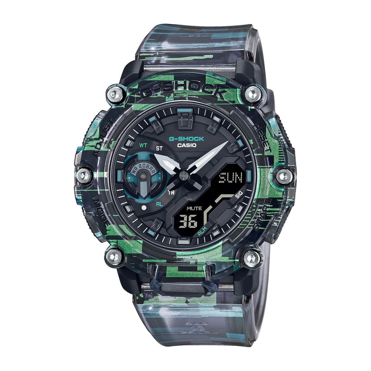 Dit is een horloge van het merk Casio uit de collectie G-SHOCK Specials.

De specificaties van dit horloge zijn: 
Kasthoogte: 50.8 mm
Kastbreedte: 47.1 mm
Kastdikte: 13.1 mm
Bandbreedte: 24 mm
Bandlengte: 145-215 mm
Gewicht: 57 gram

Dit horloge heeft de volgende functies/eigenschappen: 
Superilluminator
Schokbestendig
Neo-display
Wereldtijden
Stopwatchfunctie - 1/100 sec. - 1 uur
Timer - 1/1 sec. - 24 uur
5 alarmen per dag
Wijzer beweeg functie
Automatische kalender
12/24-uurs tijdweergave
Mineraalglas
Behuizing van carbon-harsmix
Resinarmband
Gesp
3 jaar - 1 batterij
Classificatie waterbestendigheid (20 bar)