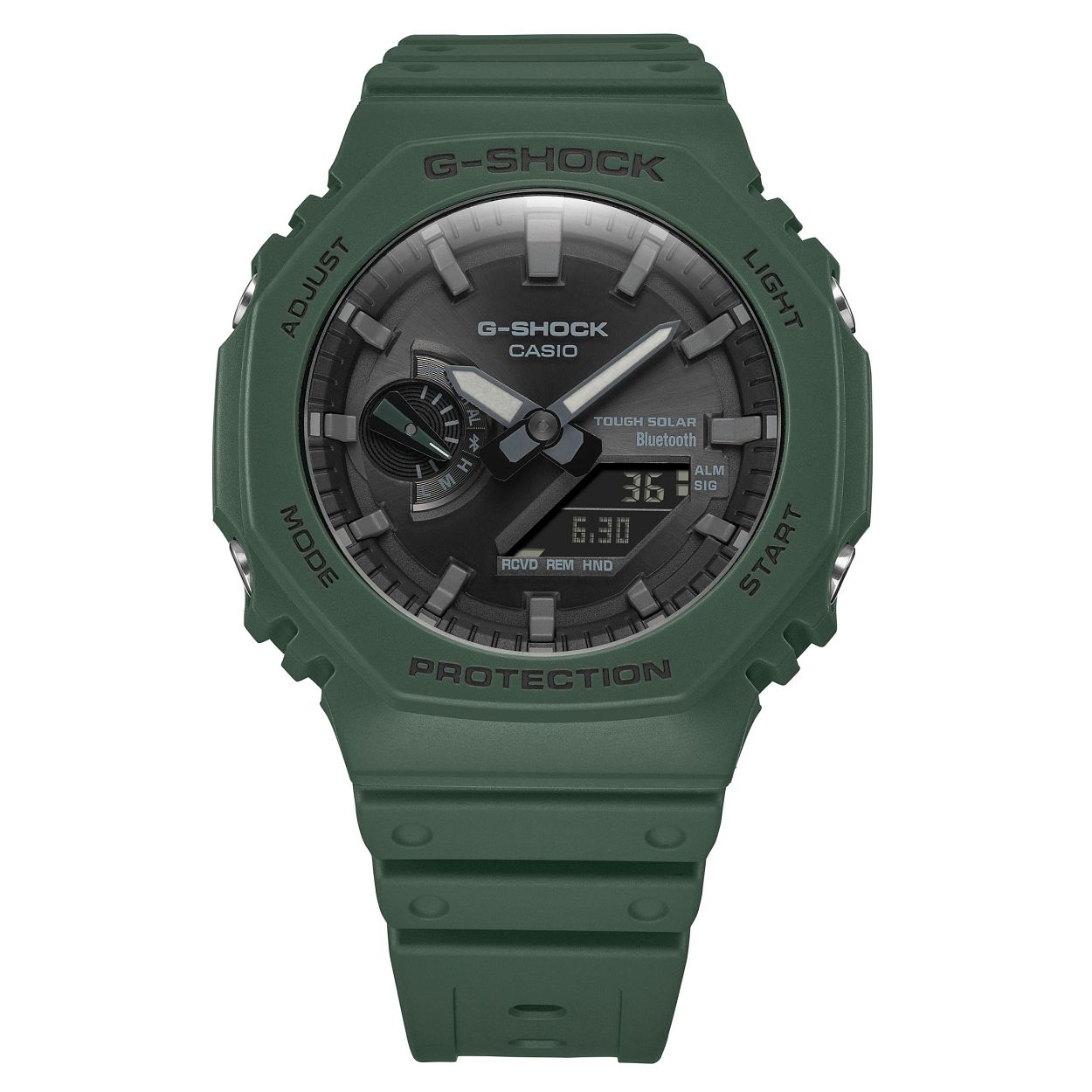Dit is een Casio horloge uit de collectie G-SHOCK Classic. 
Dit horloge heeft de volgende specificaties: 

Kast: 
Kastmateriaal: Behuizing van carbon-harsmix
Kasthoogte: 48.6 mm
Kastbreedte: 45.5 mm
Kastdikte: 11.9 mm

Band: 
Sluiting: Gesp
Bandmateriaal: Resinarmband

Overige specificaties: 
Gewicht: 52 gram
Glassoort: Mineraalglas
Waterdichtheid: Classificatie waterbestendigheid (20 bar)
5 alarmen per dag
Superilluminator
Neo-display
Automatische kalender
12/24-uurs tijdweergave
Weergave van de dag in verschillende talen
Knopgeluiden aan/uit
Wijzer beweeg functie
Phone Finder
Schokbestendig
Bluetooth� Smart
Lichtenergie
Stopwatchfunctie - 1/100 sec. - 24 uur
Timer - 1/1 sec. - 24 uur
Wereldtijden
Batterij: CTL920
ACCURATIE: Smartphone Link