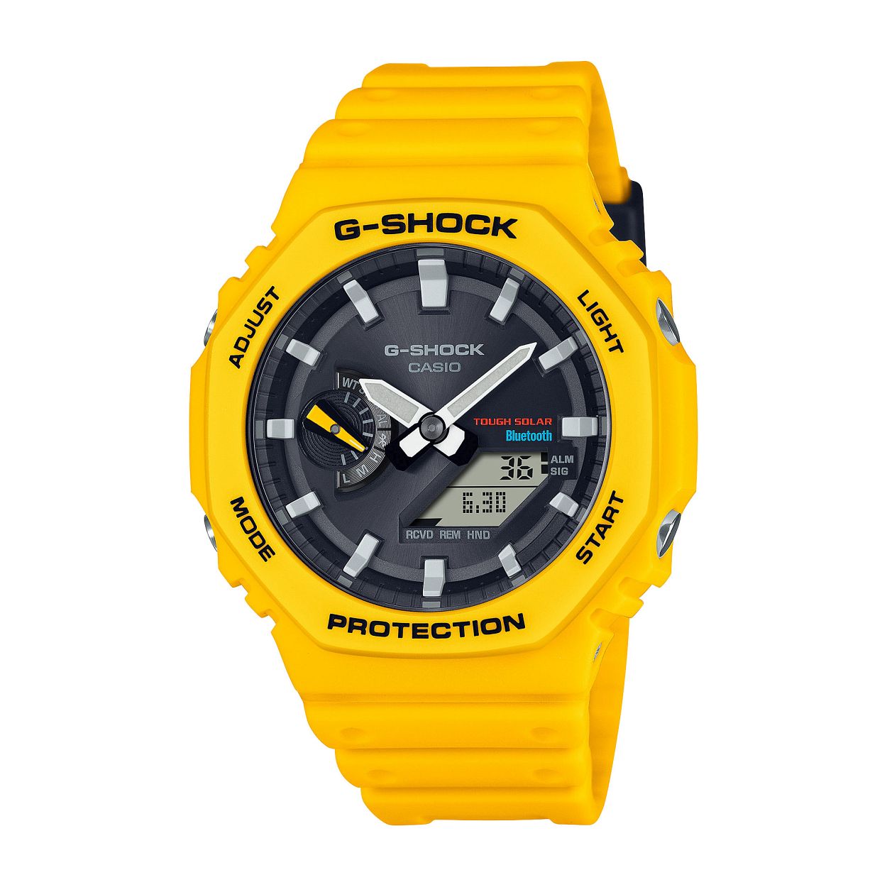Upgrade uw favoriete retrolook met de achthoekige GA-2100 serie die hetzelfde ontwerp heeft als de allereerste G-SHOCK, maar nu met Smartphone Link en Tough Solar-zonne-energie.