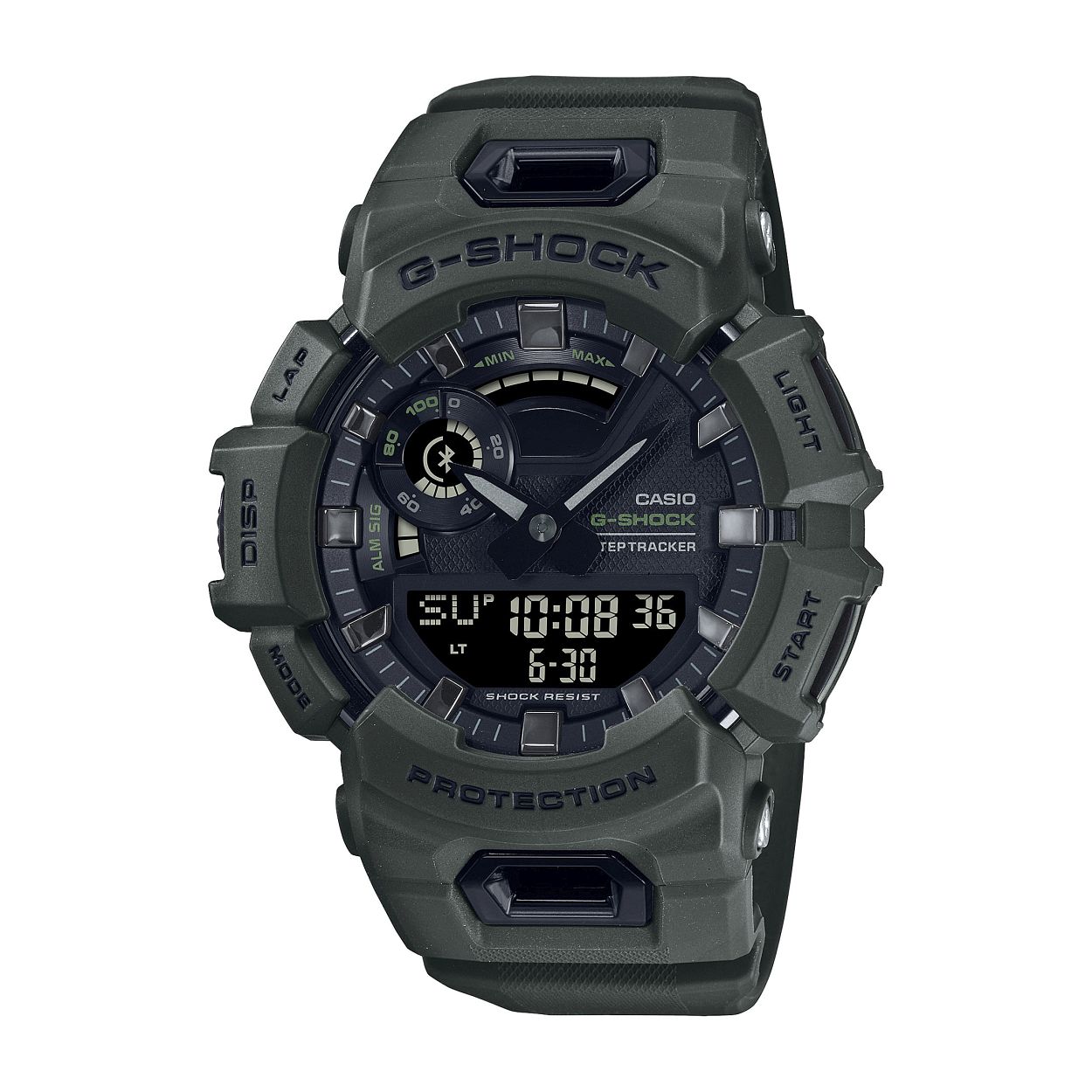 Dit is een Casio horloge uit de collectie G-SHOCK G-SQUAD. 
Dit horloge heeft de volgende specificaties: 

Kast: 
Kastmateriaal: Kunststof Kast
Kasthoogte: 51.3 mm
Kastbreedte: 48.9 mm
Kastdikte: 16.6 mm

Band: 
Sluiting: Gesp
Bandmateriaal: Resinarmband
Bandbreedte: 28.3 mm
Bandlengte: 145-215 mm

Overige specificaties: 
Gewicht: 61 gram
Glassoort: Mineraalglas
Waterdichtheid: Classificatie waterbestendigheid (20 bar)
5 alarmen per dag
Batterijduur: 2 jaar - 1 batterij
Super-Auto LED Light
Automatische kalender
12/24-uurs tijdweergave
Rondegeheugen 50
Stappenteller
Knopgeluiden aan/uit
Wijzer beweeg functie
Weergave van binnenkomende oproepen
Phone Finder
Schokbestendig
Bluetooth� Smart
Stopwatchfunctie - 1/100 sec. - 24 uur
5 Timer - 1/1 Sec. - 60 Min. (Herhaling)
Tweede tijdzone
Batterij: CR2025
ACCURATIE: +/- 15 sec