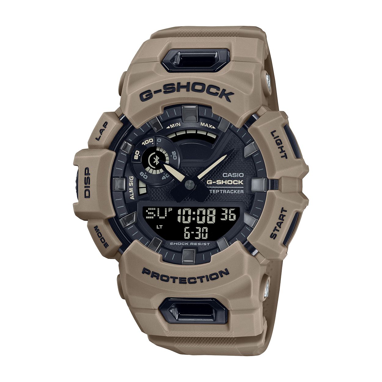 Dit is een Casio horloge uit de collectie G-SHOCK G-SQUAD. 
Dit horloge heeft de volgende specificaties: 

Kast: 
Kastmateriaal: Kunststof Kast
Kasthoogte: 51.3 mm
Kastbreedte: 48.9 mm
Kastdikte: 16.6 mm

Band: 
Sluiting: Gesp
Bandmateriaal: Resinarmband
Bandbreedte: 28.3 mm
Bandlengte: 145-215 mm

Overige specificaties: 
Gewicht: 61 gram
Glassoort: Mineraalglas
Waterdichtheid: Classificatie waterbestendigheid (20 bar)
5 alarmen per dag
Batterijduur: 2 jaar - 1 batterij
Super-Auto LED Light
Automatische kalender
12/24-uurs tijdweergave
Rondegeheugen 50
Stappenteller
Knopgeluiden aan/uit
Wijzer beweeg functie
Weergave van binnenkomende oproepen
Phone Finder
Schokbestendig
Bluetooth� Smart
Stopwatchfunctie - 1/100 sec. - 24 uur
5 Timer - 1/1 Sec. - 60 Min. (Herhaling)
Tweede tijdzone
Batterij: CR2025
ACCURATIE: +/- 15 sec