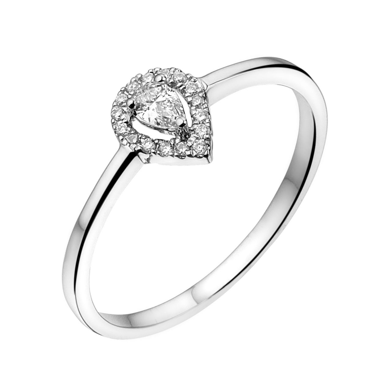 geelgouden ring peer vorm met diamant