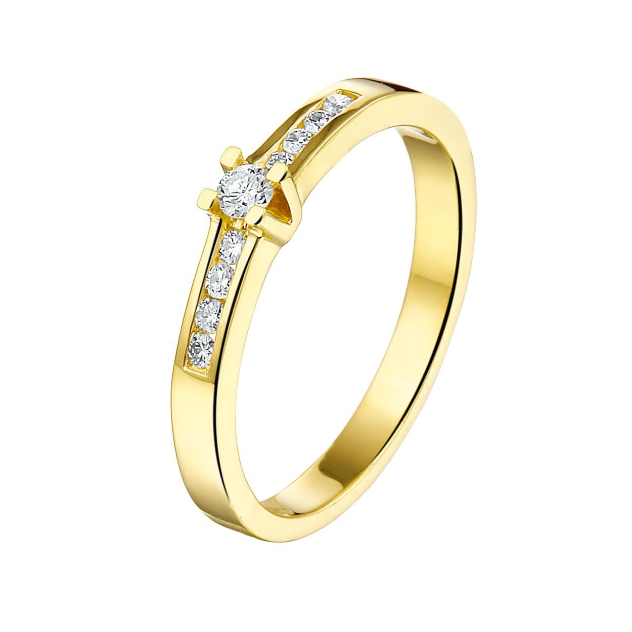 geelgouden ring 0.19crt diamant, maat 17.5