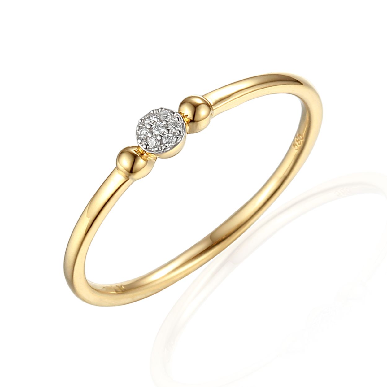 14 kr gouden dames ring
Bezet met briljant geslepen diamanten.
0.02 CT 
H-SI 
(Al onze diamanten sieraden worden gecertificeerd geleverd)

