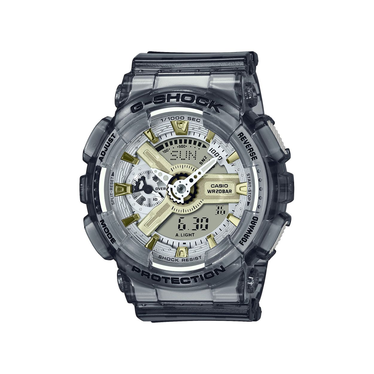 Dit is een Casio horloge uit de collectie G-SHOCK WOMEN Classic. 
Dit horloge heeft de volgende specificaties: 

Kast: 
Kastmateriaal: Kunststof Kast
Kasthoogte: 49 mm
Kastbreedte: 45.9 mm
Kastdikte: 15.8 mm

Band: 
Sluiting: Gesp
Bandmateriaal: Resinarmband
Bandbreedte: 25.75 mm
Bandlengte: 135-200 mm

Overige specificaties: 
Gewicht: 56 gram
Glassoort: Mineraalglas
Waterdichtheid: Classificatie waterbestendigheid (20 bar)
5 alarmen per dag
Batterijduur: 2 jaar - 1 batterij
Auto LED-lampje
Automatische kalender
12/24-uurs tijdweergave
Schokbestendig
Stopwatchfunctie (1/1000 - 100 uur)
Timer - 1/1 min. - 24 uur (met aut. herhaling)
Snoozefunctie
Wereldtijden
Batterij: CR1220
ACCURATIE: +/- 15 sec