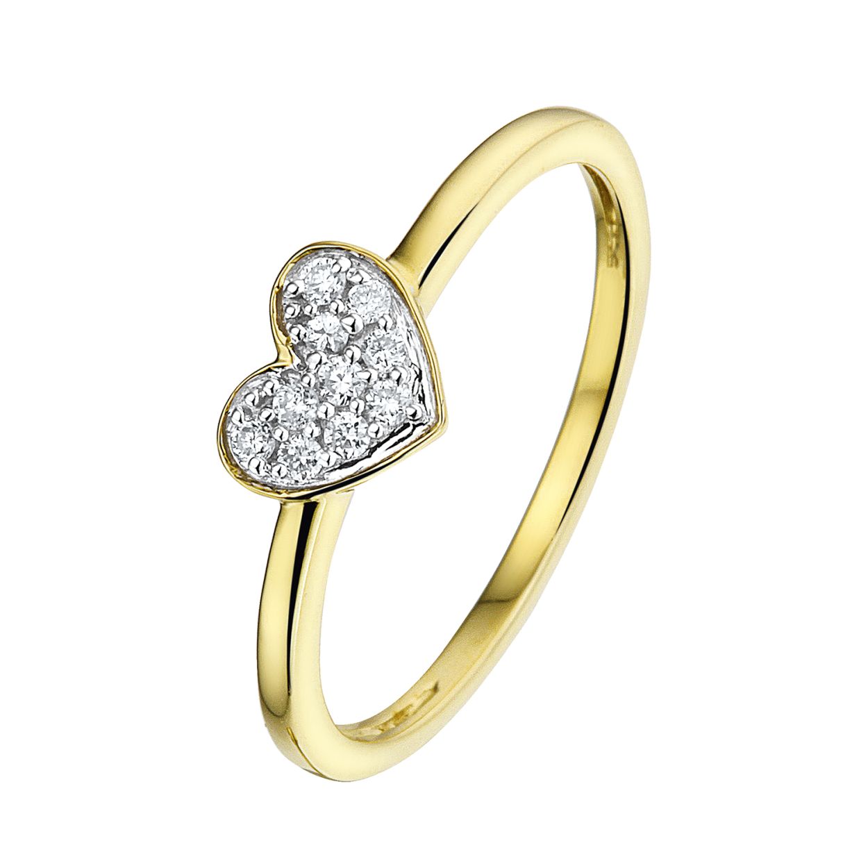 14 kr gouden dames ring
Bezet met briljant geslepen diamanten.
0.10 CT 
H-SI 
(Al onze diamanten sieraden worden gecertificeerd geleverd)
