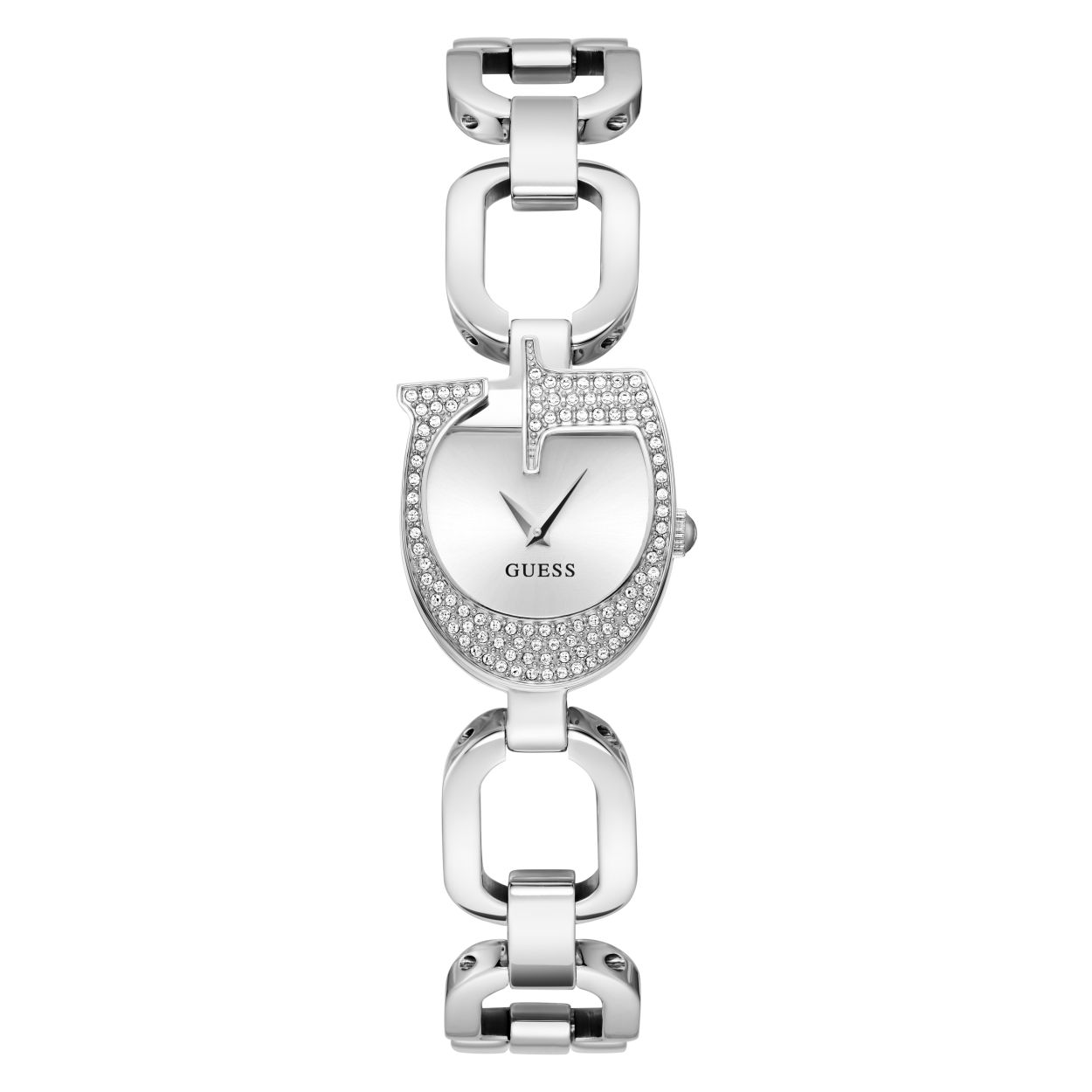 Goudkleurig horloge uit de GIA collectie van Guess Wathces. Een waar sieraad voor om de pols, dit subtiele model met een diameter van 22 mm is super vrouwelijk en elegant. Het horloge heeft de herkenbare G van GUESS als kast en een brede schakelband. Een ware eye-catcher die elke dag gedragen kan worden!
