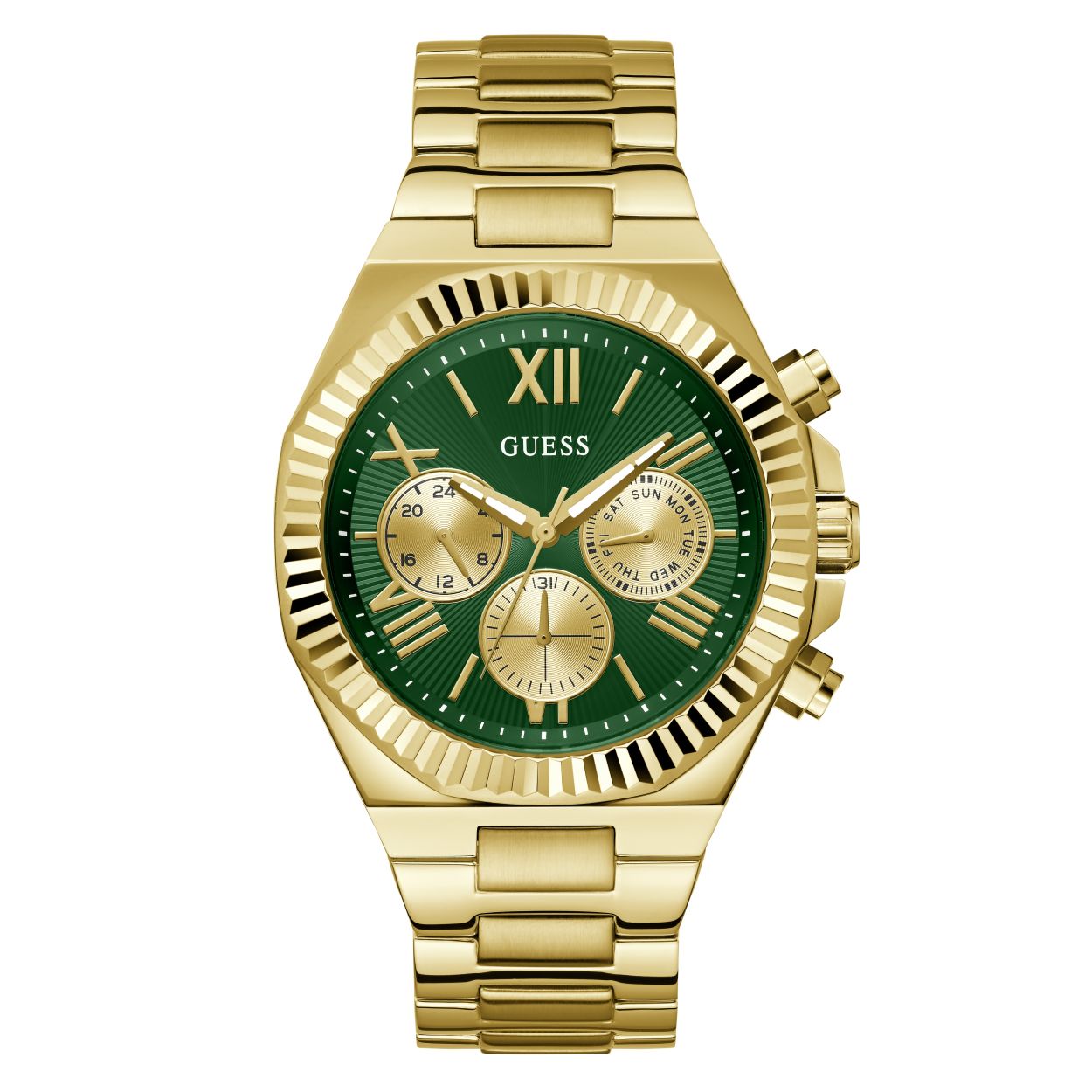 Dit fantastische bi-color Guess horloge voor heren is niet alleen stijlvol, maar ook zeer functioneel. Het horloge heeft namelijk meerdere functies, zoals de dag, datum en 24-uurs weergave. Dit maakt het horloge perfect voor dagelijks gebruik, maar ook voor sportieve activiteiten. Door de ros�- en zilverkleurige band met zwarte wijzerplaat oogt het horloge zeer elegant en past het bij iedere outfit.