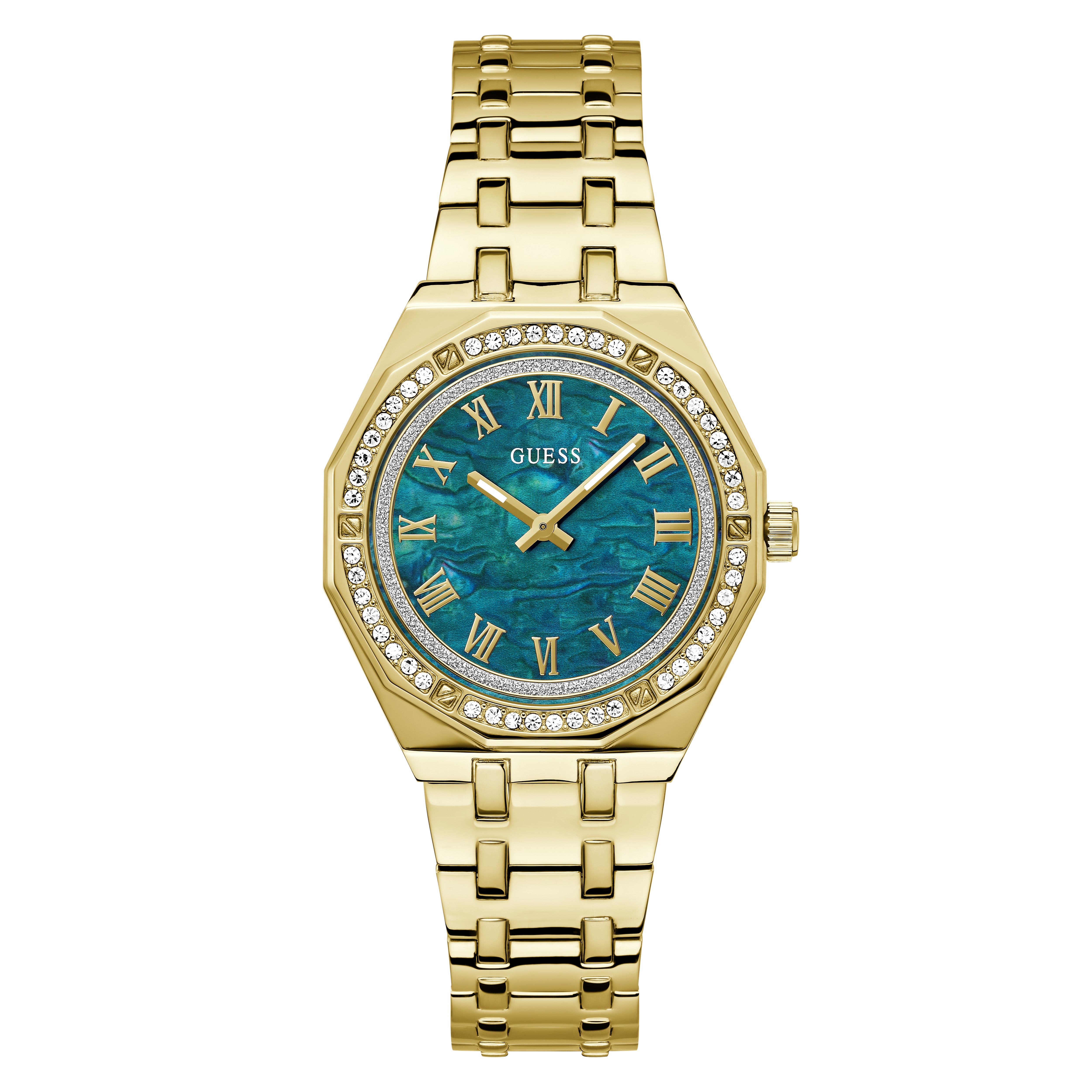 Guess horloge met stalen band, double+groen parelmoer+cz