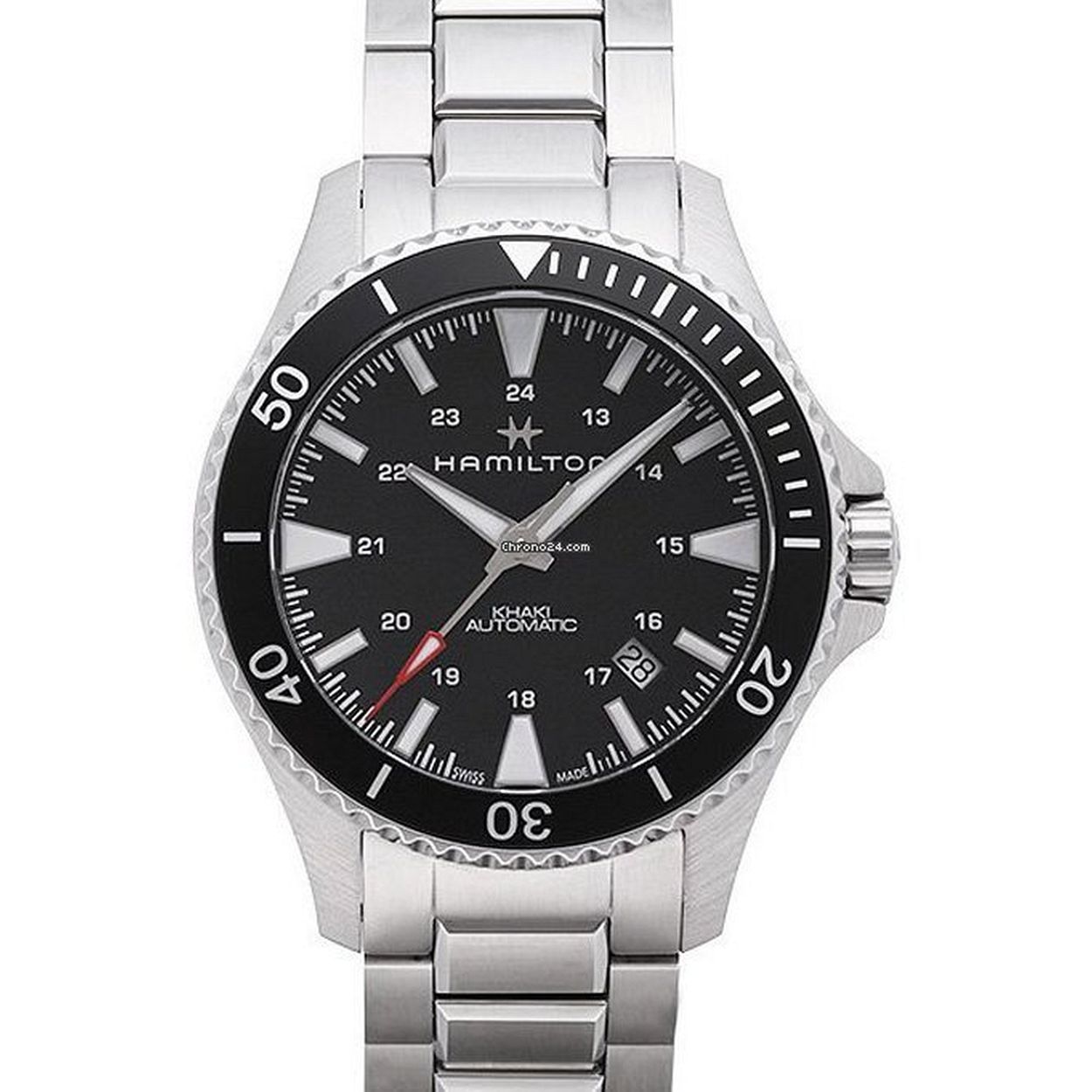 Dit unisexhorloge is van het merk Hamilton. Het is een horloge gemaakt van edelstaal. De diameter van de kast is40 mm en de kast is 12.95 mm dik.
De verdere specificaties van het horloge zijn als volgt:
Glassoort: saffier
Bandbreedte (mm): 20
Kastmateriaal: edelstaal
Waterdichtheid: 10 ATM
Techniek: automaat
Wijzerplaatkleur: Zwart
Band materiaal: Edelstaal
Band kleur: Zilver
Sluiting: Vouwsluiting