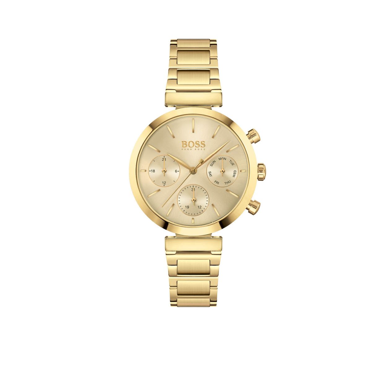 Dames Horloge met goudkleurige schakelband.