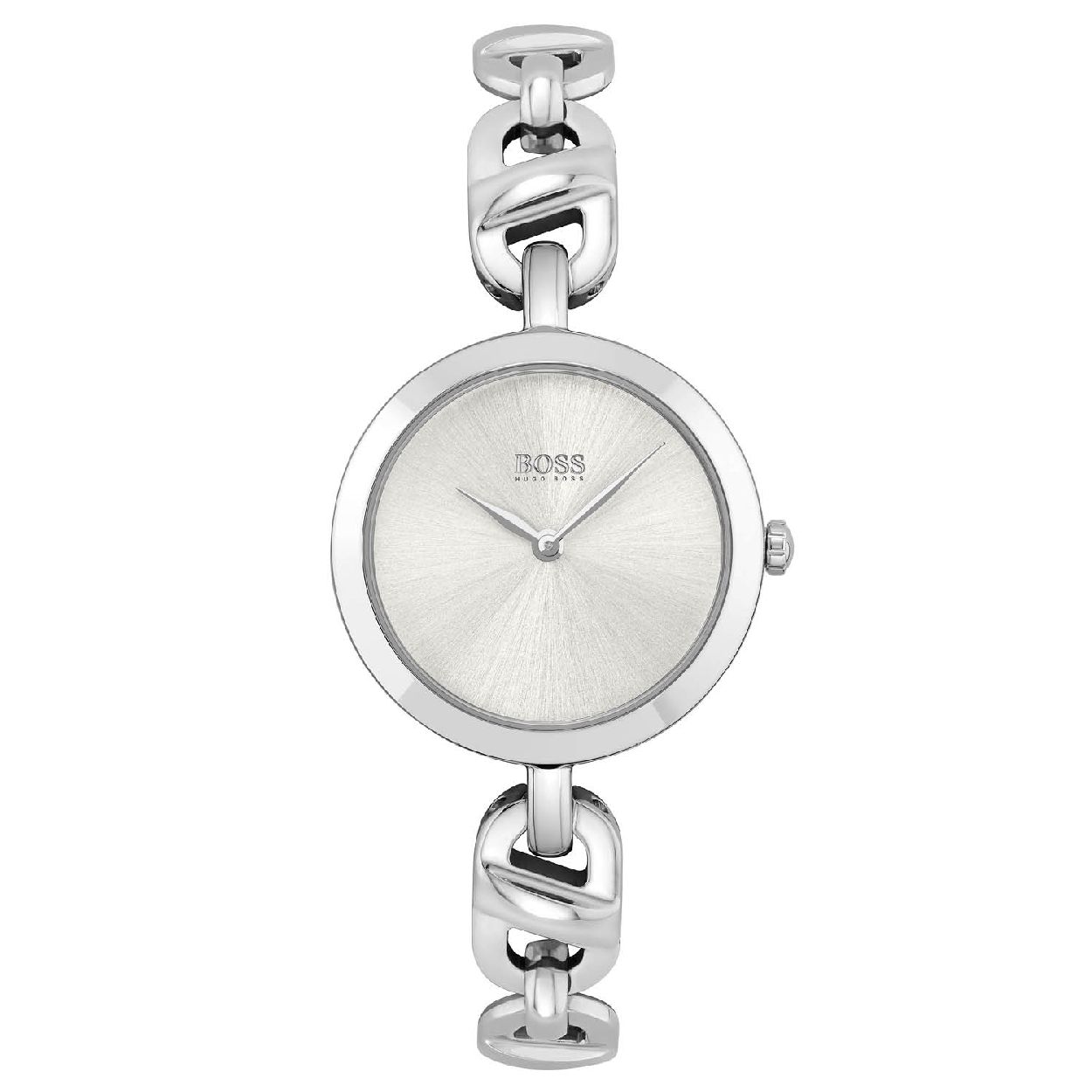Dit horloge uit de Chain collectie van BOSS is chique, vrouwelijk en geïnspireerd door sieraden. Het elegante horloge kan op zichzelf worden gedragen, maar kan ook moeiteloos worden gecombineerd met andere sieraden. Het horloge onderscheidt zich door een gepolijste en comfortabele horlogeband, samengesteld uit dezelfde schakels die kenmerkend zijn voor sieraden.
