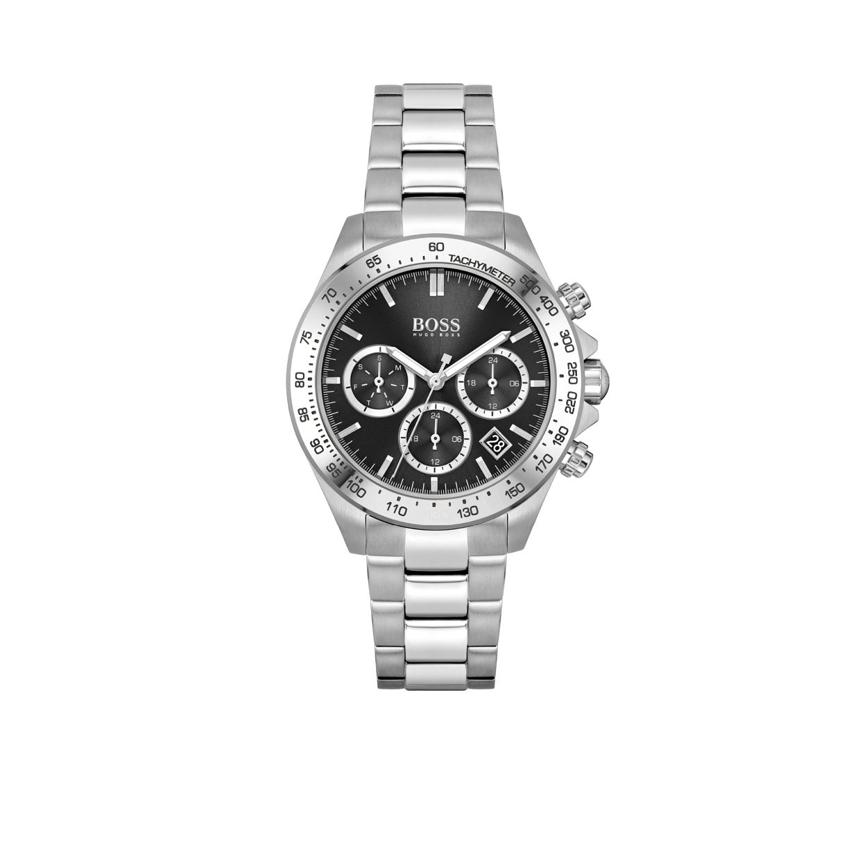 BOSS HB1502614 NOVIA
Dit BOSS dameshorloge uit de Novia serie met artikelnr. HB1502614 is een luxe en sportief/stijlvol horloge voor de moderne vrouw van nu. Het horloge heeft een zilverkleurige stalen horlogekast met een zilverkleurige bezel met tachymeter en een zwarte wijzerplaat met een dag, datum en 24-uursaanduiding. Het dameshorloge heeft als opvallend kenmerk de baquette geslepen kristallen op de wijzerplaat die de uren weergeeft en zijn bolle zilverkleurige stalen schakelband. Het BOSS Novia dameshorloge heeft een doorsnee van 38mm, een mineraalglas en is 5 ATM.

HET MERK:
HUGO BOSS is afgestemd op levensstijlen waar het gaat om kwaliteit en precisie. Het wereldwijde fashionlabel is verdeeld in twee merken: BOSS en HUGO. Het merk BOSS biedt geavanceerde, moderne horloges gericht op kwaliteit en design om een onberispelijke look te cre�ren � of het nu zakelijk, casual of sportief is. De horloge collectie van BOSS is perfect afgestemd op levensstijlen waar het gaat om kwaliteit en precisie. BOSS is op maat gemaakt in een onberispelijke stijl.
Blijf stijlvol bij de tijd. Voor de BOSS-vrouw is stijl het handelsmerk en draait alles om
details. Breng uw look naar een hoger niveau met onze nieuwe en kenmerkende horlogecollectie.

SPECIFICATIES:
- Mineraalglas
- Ronde kastvorm, � 38mm
- Stalen horlogekast
- Zwarte wijzerplaat
- Zilverkleurige stalen horlogeband
- Baquette geslepen Crystals 
- 5 ATM

