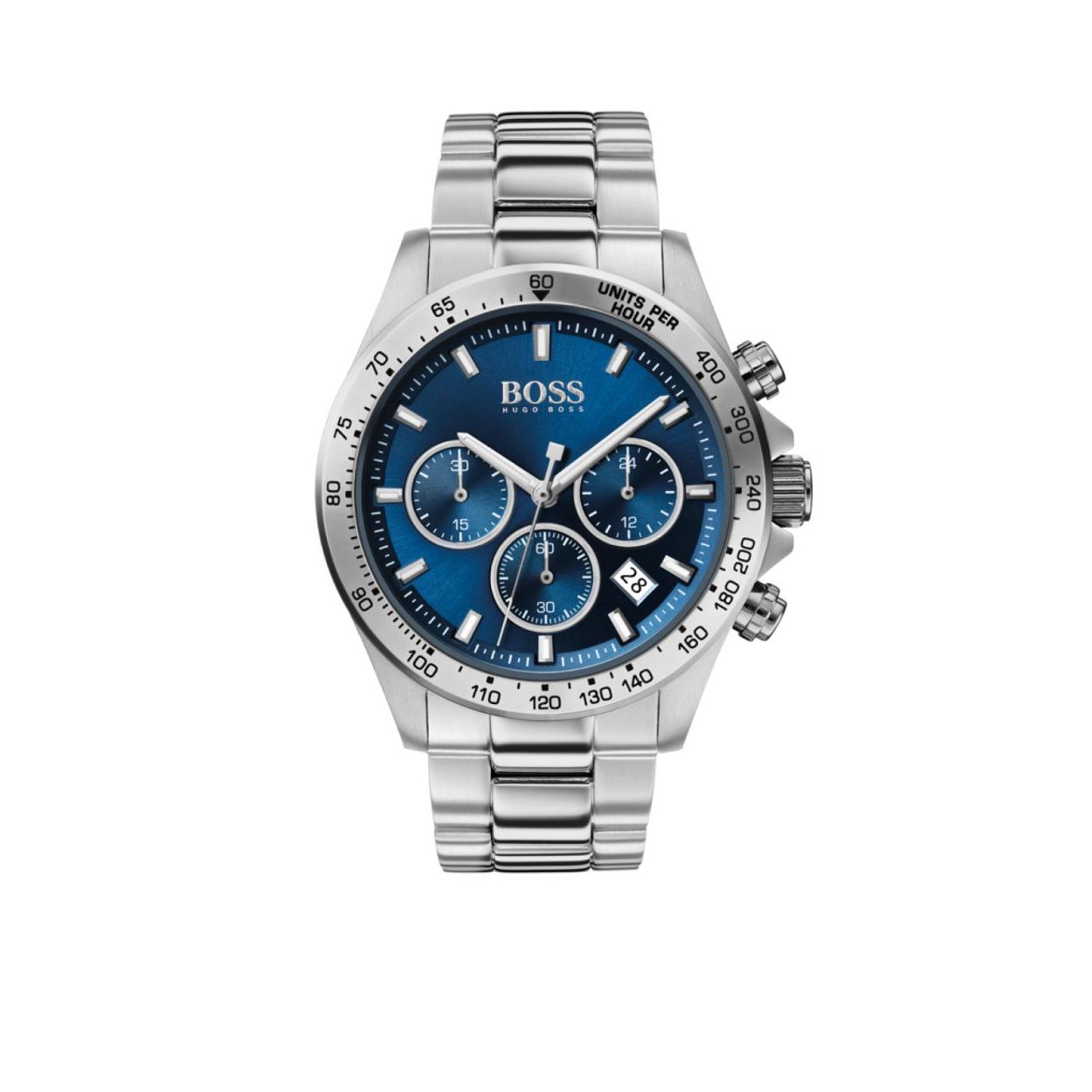 BOSS HB1513755 HERO
Dit herenhorloge uit de BOSS Hero serie is een sportief horloge. Het horloge heeft mineraalglas, een blauwe wijzerplaat en een stalen horlogekast met een kastdiameter van 43 mm. De band van het horloge is van staal en kan op maat worden gemaakt door er schakels uit te halen.

HET MERK
HUGO BOSS horloges zijn afgestemd op levensstijlen waar het gaat om kwaliteit en precisie. Het wereldwijde fashionlabel is verdeeld in twee merken: BOSS en HUGO. Het merk BOSS biedt geavanceerde, moderne horloges gericht op kwaliteit en design om een onberispelijke look te creëren – of het nu zakelijk, casual of sportief is. De horloge collectie van BOSS is perfect afgestemd op levensstijlen waar het gaat om kwaliteit en precisie. BOSS is op maat gemaakt in een onberispelijke stijl.

SPECIFICATIES
- Mineraalglas
- Ronde kastvorm, Ø 43 mm
- Stalen horlogekast
- Blauwe sunray wijzerplaat
- Zilverkleurige stalen horlogeband 
- Chronograaf
- Datumaanduiding
- 5 ATM