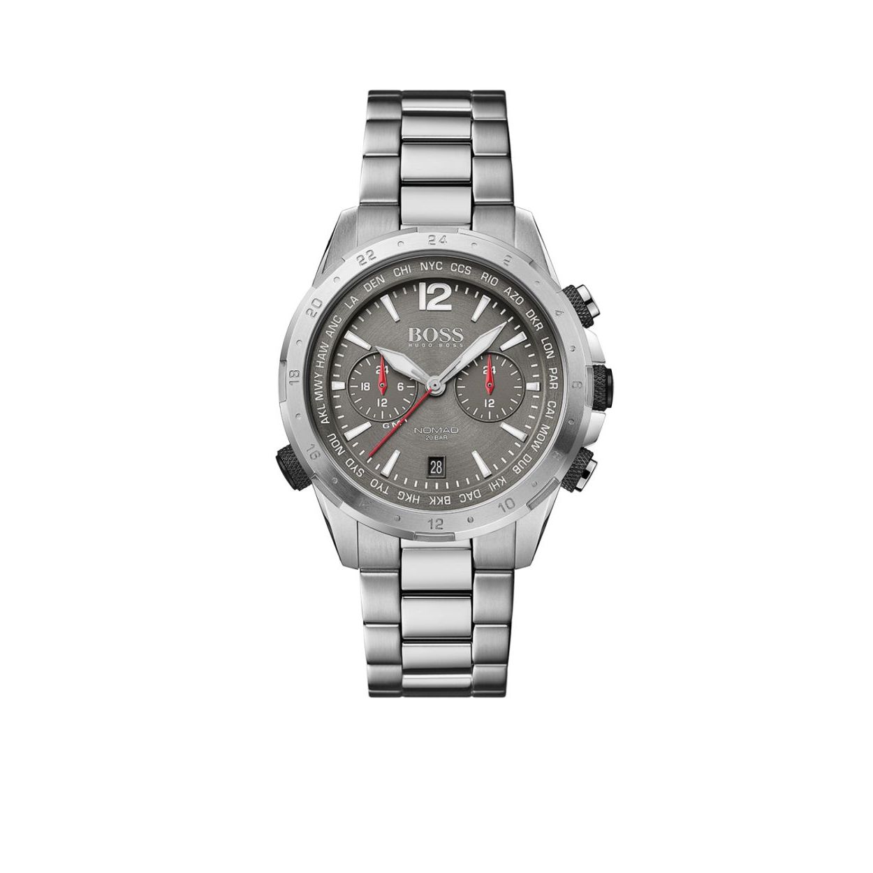 BOSS HB1513774 AERO Dit herenhorloge uit de BOSS Aero serie is een sportief horloge. Het horloge heeft mineraalglas, een grijze wijzerplaat en een stalen horlogekast met een kastdiameter van 44 mm. De band van het horloge is van staal en kan op maat worden gemaakt door er schakels uit te halen.  HET MERK De horloge collectie van BOSS is perfect afgestemd op levensstijlen waar het gaat om kwaliteit en precisie. De onderscheidende en elegante uurwerken stralen ambitie en succes uit, waarbij klassiek, modern en sportief met elkaar wordt verbonden. BOSS is op maat gemaakt in een onberispelijke stijl.  SPECIFICATIES - Mineraalglas - Ronde kastvorm,44 mm - Stalen horlogekast - Grijze wijzerplaat - Zilverkleurige stalen horlogeband  - Datumaanduiding - 10