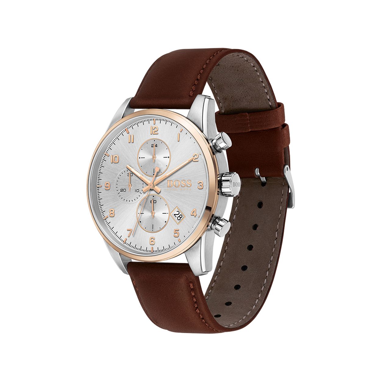Dit herenhorloge uit de BOSS Skymaster serie is een sportief horloge. Het horloge heeft mineraalglas, een zilverkleurige wijzerplaat en een stalen horlogekast met een kastdiameter van 44 mm. De band van het horloge is van leer.

HET MERK
De horloge collectie van BOSS is perfect afgestemd op levensstijlen waar het gaat om kwaliteit en precisie. De onderscheidende en elegante uurwerken stralen ambitie en succes uit, waarbij klassiek, modern en sportief met elkaar wordt verbonden. BOSS is op maat gemaakt in een onberispelijke stijl.