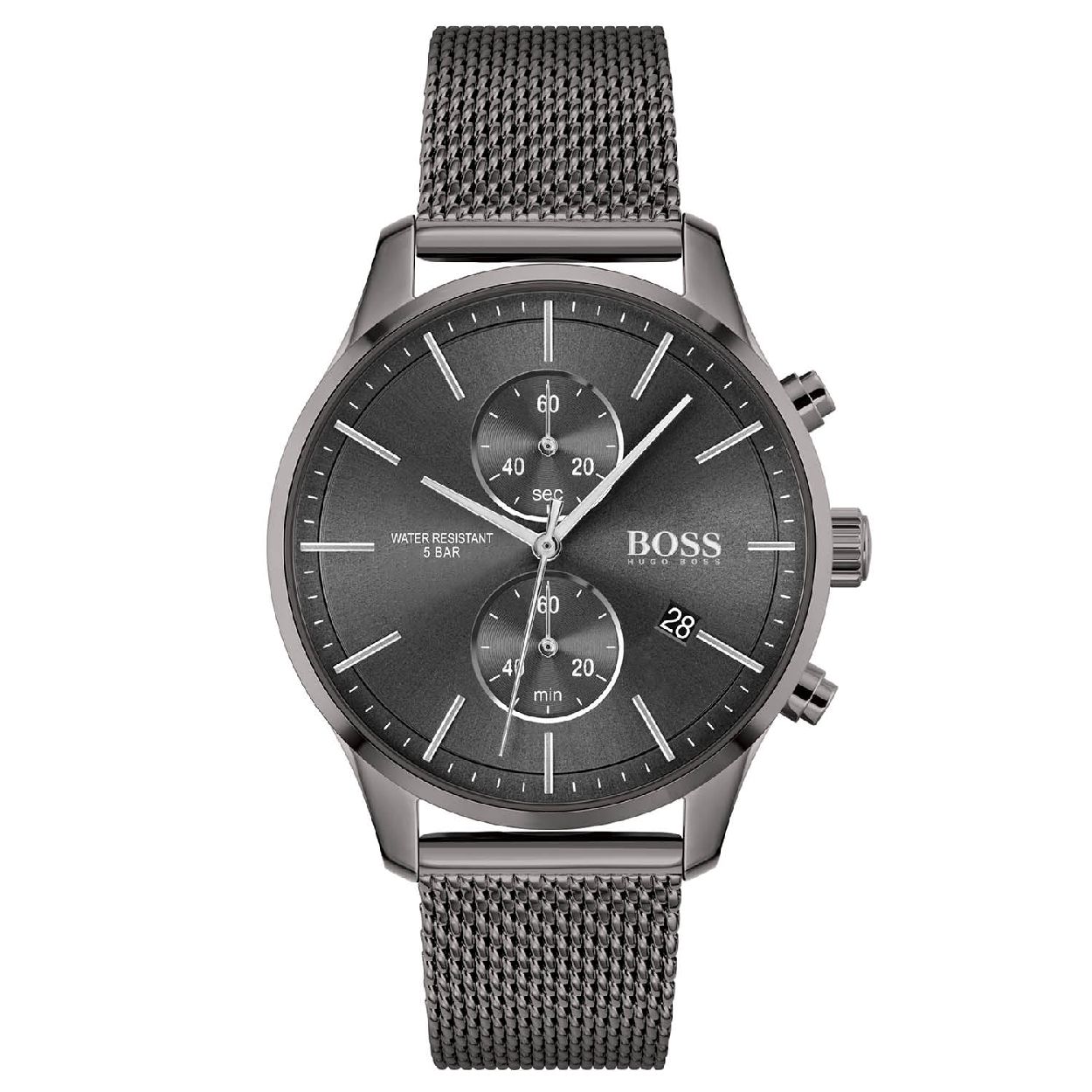 Het merk:
HUGO BOSS is afgestemd op levensstijlen waar het gaat om kwaliteit en precisie. Het wereldwijde fashionlabel is verdeeld in twee merken: BOSS en HUGO. Het merk BOSS biedt geavanceerde, moderne horloges gericht op kwaliteit en design om een onberispelijke look te creeren  of het nu zakelijk, casual of sportief is. Ontdek de nieuwe horlogecollectie die bewijst dat details echt het verschil maken.

SPECIFICATIES
- Chronograaf
- Mineraalglas
- Ronde kastvorm,  42 mm
- Grijskleurige stalen horlogekast
- Grijze wijzerplaat
- Grijskleurige Milanese horlogeband
- 5 ATM