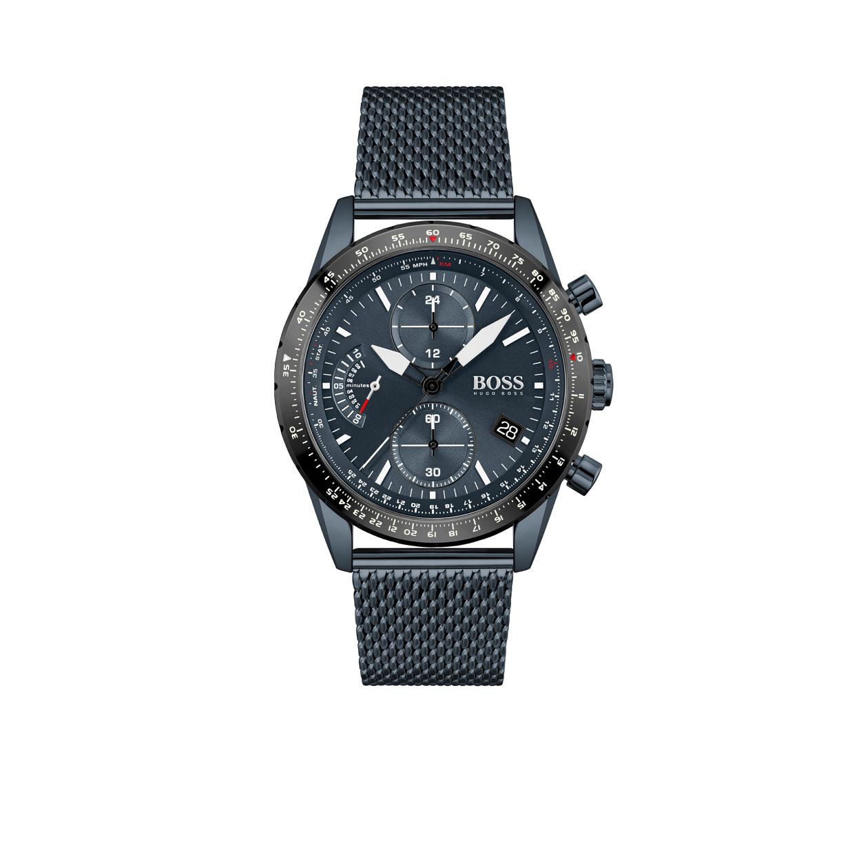 BOSS HB1513887 PILOT EDITION CHRONO
Dit BOSS horloge uit de Pilot Edition Chrono serie met artikelnr. HB1513887 heeft een spectaculaire uitstraling. Het specifieke herenhorloge is voor de liefhebber en is op de luchtvaart gebasserd. Het pilot herenhorloge heeft een blauwe stalen horlogekast met een blauwe wijzerplaat met chronograaf en datumaanduiding en een zwarte bezel met diverse aanduidingen op de binnen en buitenrand zoals o.a een hoogtemeter. Het horloge heeft een doorsnee van 44mm met een mineraalglas en een blauwe stalen milaneseband met klepsluiting en is 5 ATM.

HET MERK:
HUGO BOSS is afgestemd op levensstijlen waar het gaat om kwaliteit en precisie. Het wereldwijde fashionlabel is verdeeld in twee merken: BOSS en HUGO. Het merk BOSS biedt geavanceerde, moderne horloges gericht op kwaliteit en design om een onberispelijke look te cre�ren � of het nu zakelijk, casual of sportief is. De horloge collectie van BOSS is perfect afgestemd op levensstijlen waar het gaat om kwaliteit en precisie. BOSS is op maat gemaakt in een onberispelijke stijl.

Blijf stijlvol bij de tijd. Voor de BOSS-vrouw is stijl het handelsmerk en draait alles om
details. Breng uw look naar een hoger niveau met onze nieuwe en kenmerkende horlogecollectie.

SPECIFICATIES:
- Mineraalglas
- Ronde kastvorm, � 44mm
- Blauwe stalen horlogekast
- Blauwe wijzerplaat
- Zwarte bezel
- Blauwe stalen milanese band 
- 5 ATM
