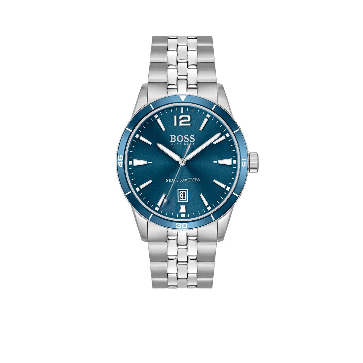 BOSS HB1513902 DRIFTER
Dit BOSS horloge uit de Drifter serie met artikelnr. HB1513902 heeft een klassieke en stoere uitstraling. Het stijlvolle herenhorloge is voor de man van nu en kenmerkt zich door de zilverkleurige stalen horlogekast met een blauwe wijzerplaat en blauwe bezel en een datumaanduiding. Het horloge heeft een doorsnee van 42mm met een mineraalglas en een zilverkleurige stalen mat/glimmende schakelband met een vouwsluiting en is 5 ATM.

HET MERK:
HUGO BOSS is afgestemd op levensstijlen waar het gaat om kwaliteit en precisie. Het wereldwijde fashionlabel is verdeeld in twee merken: BOSS en HUGO. Het merk BOSS biedt geavanceerde, moderne horloges gericht op kwaliteit en design om een onberispelijke look te cre�ren � of het nu zakelijk, casual of sportief is. De horloge collectie van BOSS is perfect afgestemd op levensstijlen waar het gaat om kwaliteit en precisie. BOSS is op maat gemaakt in een onberispelijke stijl.

Blijf stijlvol bij de tijd. Voor de BOSS-vrouw is stijl het handelsmerk en draait alles om
details. Breng uw look naar een hoger niveau met onze nieuwe en kenmerkende horlogecollectie.

SPECIFICATIES:
- Mineraalglas
- Ronde kastvorm, � 42mm
- Zilverkleurige stalen horlogekast
- Blauwe wijzerplaat
- Blauwe bezel
- Zilverkleurige stalen schakelband 
- 5 ATM
