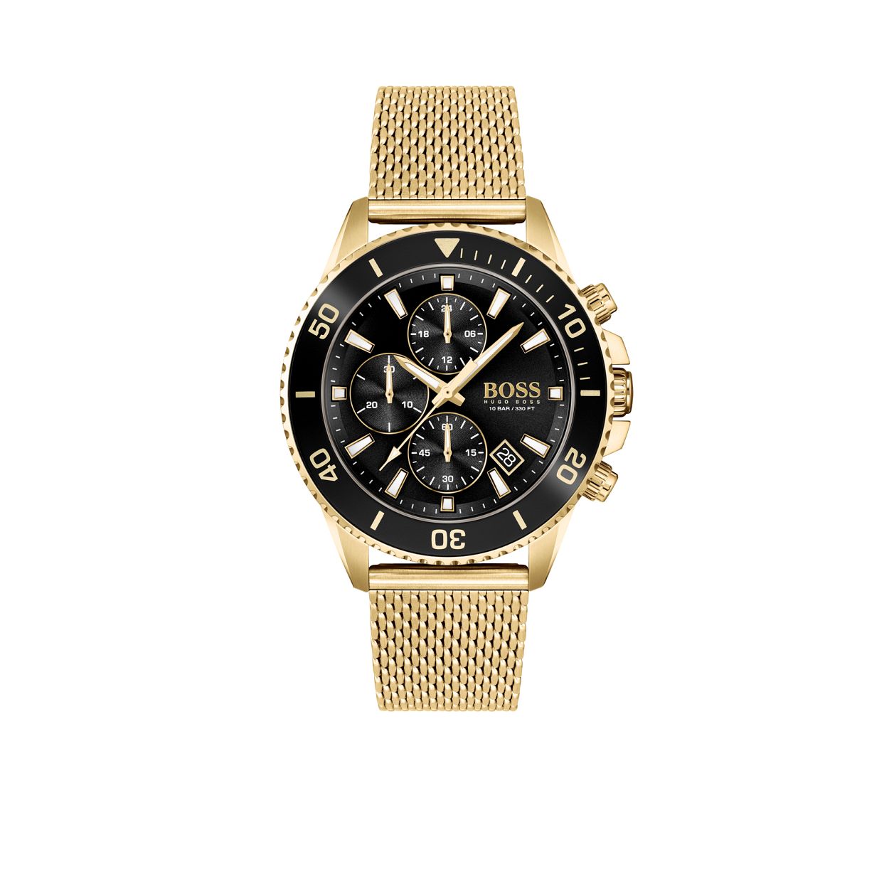 Heren Horloge met goudkleurige roestvrij stalen mesh-band. 