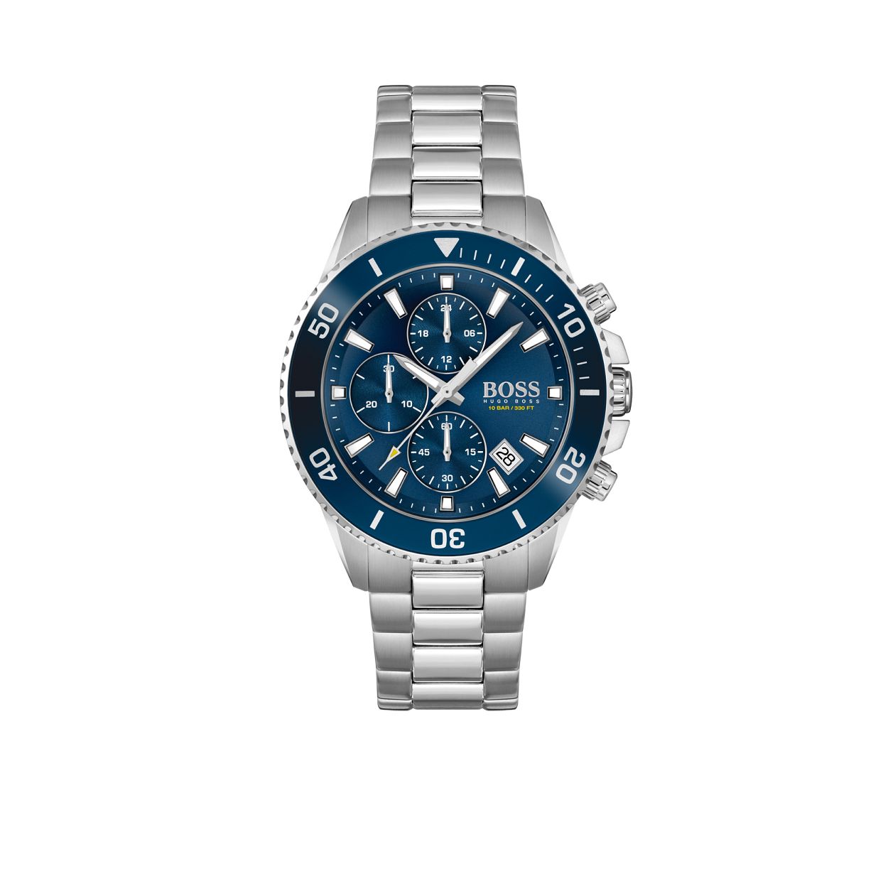 BOSS HB1513907 ADMIRAL
Dit BOSS horloge uit de Admiral serie met artikelnr. HB1513907 heeft een sportieve maar ook stoere uitstraling. Het stijlvolle herenhorloge kenmerkt zich door zijn stalen zilverkleurige horlogekast met de grove blauwe draaibare bezel en blauwe wijzerplaat met chronograaf en datumaanduiding. De kast van het horloge heeft een doorsnee van 46mm met een mineraalglas en heeft een zilverkleurige stalen mat/glimmende schakelband met vouwsluiting en is 10 ATM.

HET MERK:
HUGO BOSS is afgestemd op levensstijlen waar het gaat om kwaliteit en precisie. Het wereldwijde fashionlabel is verdeeld in twee merken: BOSS en HUGO. Het merk BOSS biedt geavanceerde, moderne horloges gericht op kwaliteit en design om een onberispelijke look te creëren – of het nu zakelijk, casual of sportief is. De horloge collectie van BOSS is perfect afgestemd op levensstijlen waar het gaat om kwaliteit en precisie. BOSS is op maat gemaakt in een onberispelijke stijl.

Blijf stijlvol bij de tijd. Voor de BOSS-vrouw is stijl het handelsmerk en draait alles om
details. Breng uw look naar een hoger niveau met onze nieuwe en kenmerkende horlogecollectie.

SPECIFICATIES:
- Mineraalglas
- Ronde kastvorm, Ø 46mm
- Zilverkleurige stalen horlogekast
- Blauwe wijzerplaat
- Blauwe bezel
- Zilverkleurige stalen schakelband 
- 10 ATM