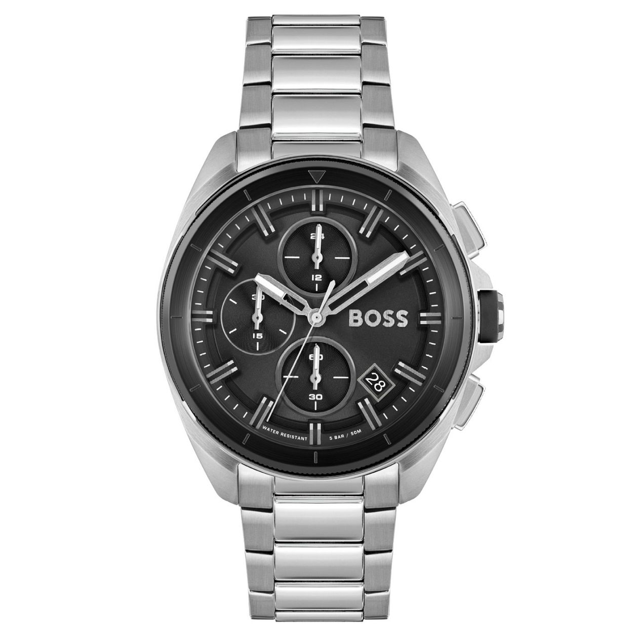 BOSS HB1513949 VOLANE
Dit BOSS horloge uit de Volane serie met artikelnr. HB1513949 heeft een sportieve uitstraling. Het stoere herenhorloge valt op aan zijn stalen zilverkleurige horlogekast met zwarte bezel en zwarte wijzerplaat met datumaanduiding en chronograaf. De zilverkleurige uur en minuten wijzers bevatten lumibrite en de secondewijzer is gekleurd. De kast van het horloge heeft een doorsnee van 44mm met een mineraalglas een zilverkleurige stalen schakelband met vouwsluiting en is 5 ATM.

HET MERK
HUGO BOSS is afgestemd op levensstijlen waar het gaat om kwaliteit en precisie. Het wereldwijde fashionlabel is verdeeld in twee merken BOSS en HUGO. Het merk BOSS biedt geavanceerde moderne horloges gericht op kwaliteit en design om een onberispelijke look te cre�ren � of het nu zakelijk casual of sportief is. De horloge collectie van BOSS is perfect afgestemd op levensstijlen waar het gaat om kwaliteit en precisie. BOSS is op maat gemaakt in een onberispelijke stijl.

Blijf stijlvol bij de tijd. Voor de BOSS-vrouw is stijl het handelsmerk en draait alles om
details. Breng uw look naar een hoger niveau met onze nieuwe en kenmerkende horlogecollectie.

SPECIFICATIES
- Mineraalglas
- Ronde kastvorm � 44mm
- Zilverkleurige stalen horlogekast
- Zwarte wijzerplaat
- Datum
- Chronograaf
- Stalen schakelband 
- 5 ATM
