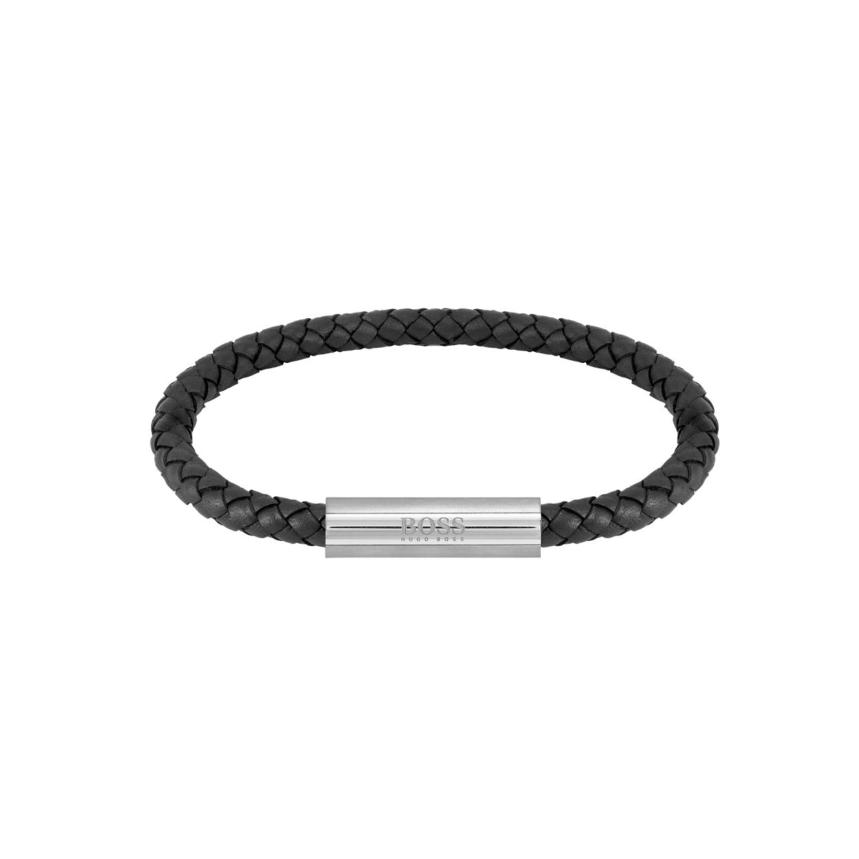 Dit is een herenarmband van het merk BOSS uit de serie Braided Leather