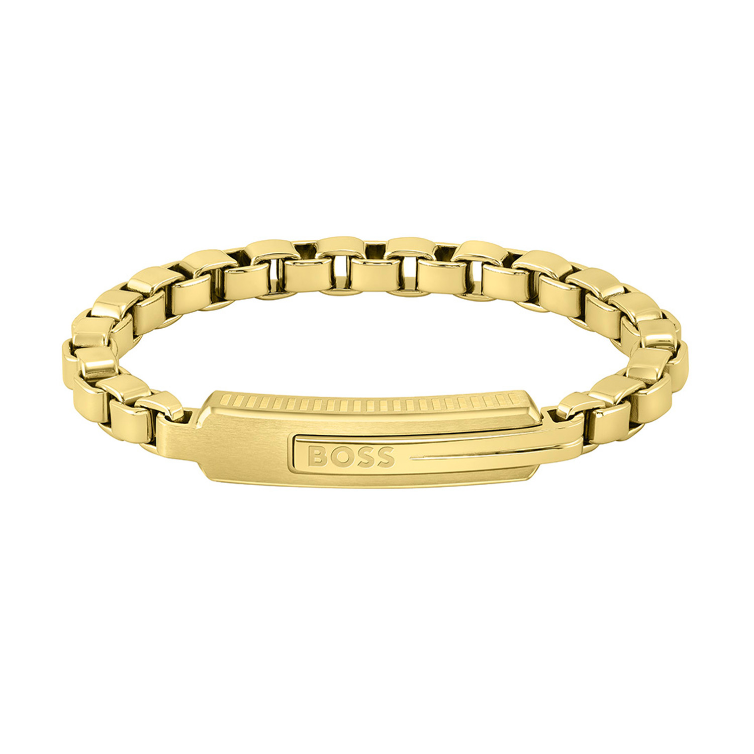 BOSS JEWELS HBJ1580357M ORLADO Mannen Armband 19cm
Deze armband van BOSS uit de Orlado serie met artikelnr. HBJ1580357M is een stoer sieraad voor de BOSS klant. De stalen goudkleurige schakelarmband heeft een goudkleurige plaat met daarop het BOSS logo gegraveerd. De armband heeft een platte venetiaanse schakel met een magneet sluiting en is op 2 verschillende lengtes verkrijgbaar. Een S en een M.  De armband is mooi te combineren met andere sieraden van BOSS. 

Het merk:
HUGO BOSS is afgestemd op levensstijlen waar het gaat om kwaliteit en precisie. Het wereldwijde fashionlabel is verdeeld in twee merken: BOSS en HUGO. Het merk BOSS biedt geavanceerde, moderne horloges gericht op kwaliteit en design om een onberispelijke look te creëren – of het nu zakelijk, casual of sportief is. Ontdek de nieuwe horlogecollectie die bewijst dat details echt het verschil maken.

Specificaties:
- Artikelnr: HBJ1580357M
- Goudkleurige plaat armband
- Materiaal: Staal
- Lengte: 19cm