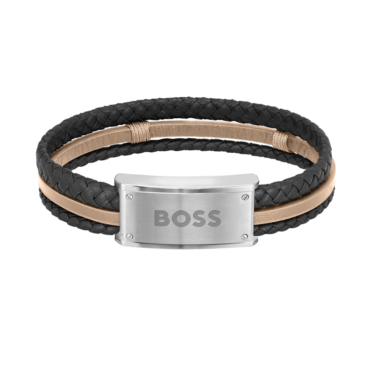 BOSS JEWELS HBJ1580423 GALEN Mannen Armband 19,5cm
Deze armband van BOSS uit de Galen serie met artikelnr. HBJ1580423 is een stijlvol sieraad voor de BOSS klant. De gevlochten zwarte leren heren armband heeft een gematteerde stalen zilverkleurige verstelbare draaisluiting. Hierdoor is de armband op 18cm of op 19,5cm te dragen. Bovenop het zwarte leer is een camelkleurige gladde leren strook geplaatst, dit geeft de armband een sportief uiterlijk. De armband is goed te combineren met andere sieraden van BOSS. 

Het merk:
HUGO BOSS is afgestemd op levensstijlen waar het gaat om kwaliteit en precisie. Het wereldwijde fashionlabel is verdeeld in twee merken: BOSS en HUGO. Het merk BOSS biedt geavanceerde, moderne horloges gericht op kwaliteit en design om een onberispelijke look te creëren – of het nu zakelijk, casual of sportief is. Ontdek de nieuwe horlogecollectie die bewijst dat details echt het verschil maken.

Specificaties:
- Artikelnr: HBJ1580423
- Zwarte gevlochten armband
- Materiaal: Leer
- Lengte: 19,5cm